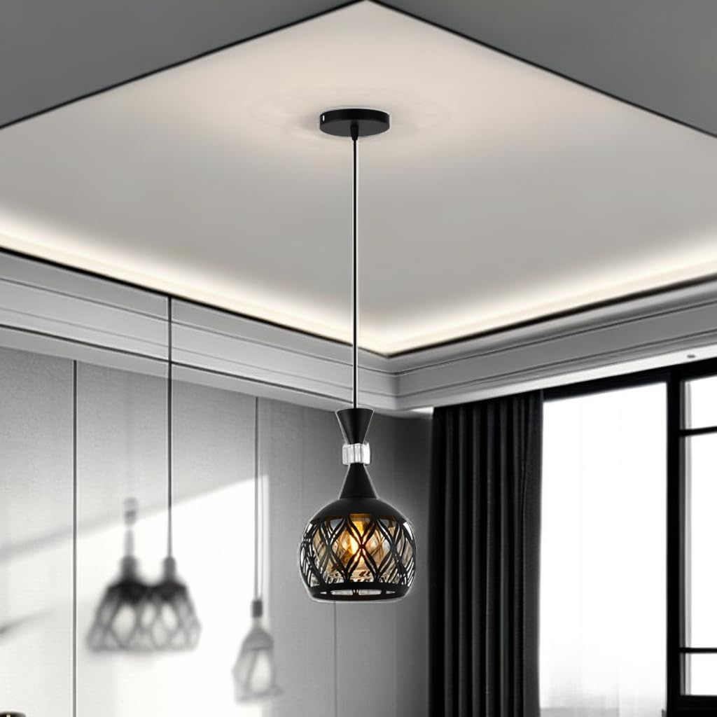 Pendant Lighting Black Chandelier Iron Glass Ceiling Hanging Lamp for Dinging Room, Living Room,Kitchen image number 6
