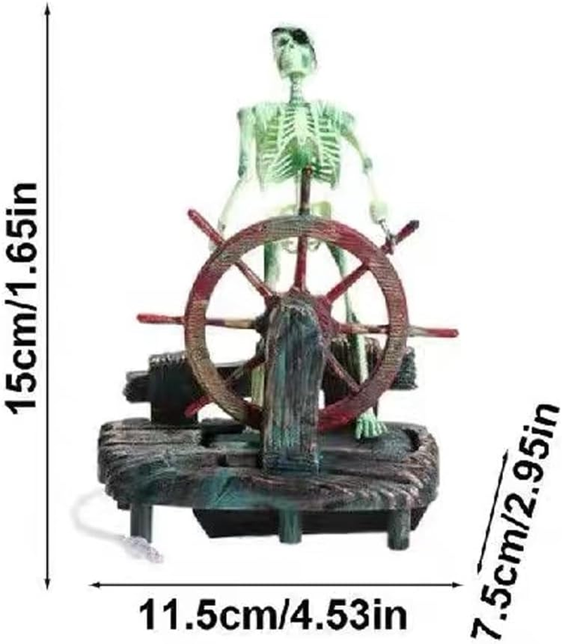 Skeleton Pirate Captain Aquarium Decoration, Skeleton Seaman Landscape Fish Tank Decor, Undersea Air-Driven Aquatic Ornament for Home Fishing Tank image number 2
