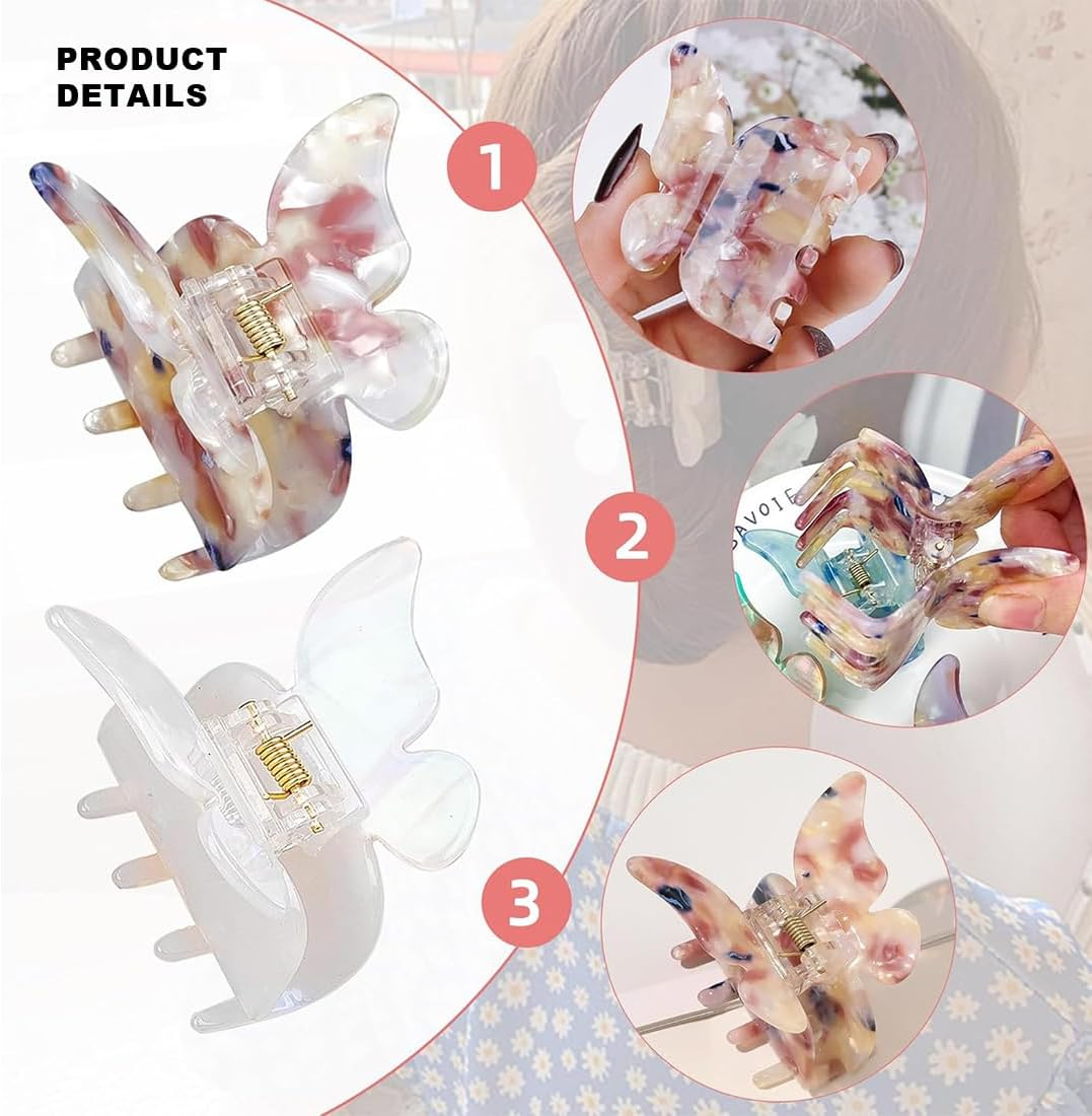 Bangbobi Butterfly Hair Clip Set - 3 Medium Acrylic Hair Clips for Women and Girls - Non-Slip, Glitter and Cute - for Thin and Thick Hair image number 6