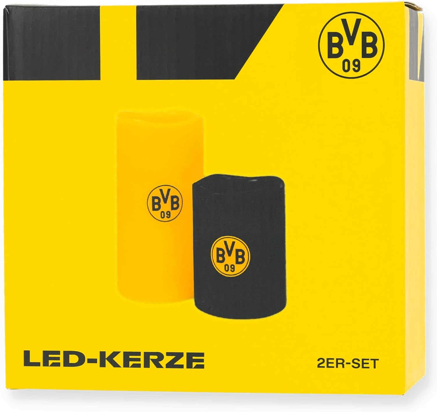 BVB LED Real Wax Candles, Set of 2, 15 Cm and 10 Cm, Black/Yellow with BVB Logo, Battery Operated