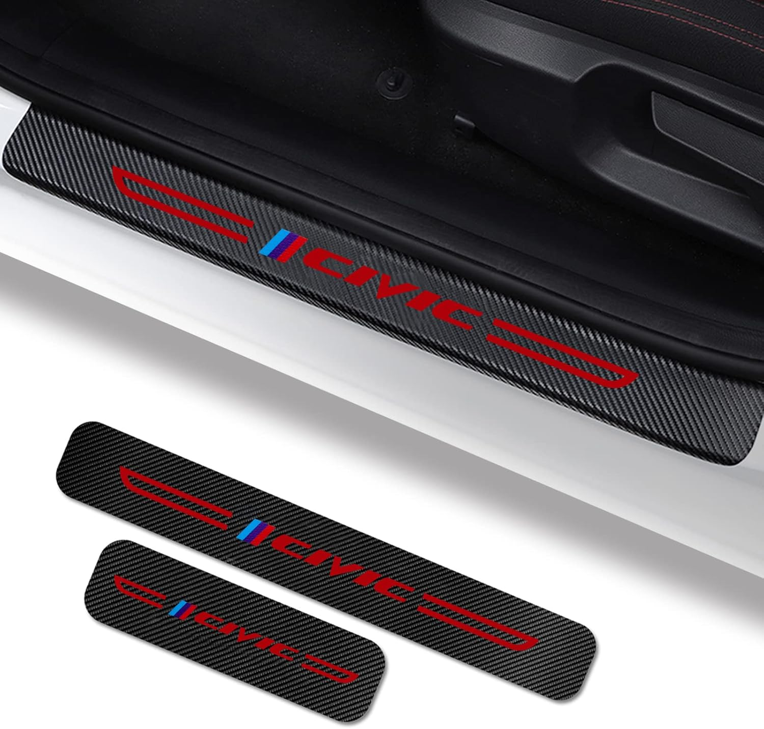 Honda Civic Accessories: Sill Protector and Guard - Compatible, Scuff Plate, Decoration (Red Black) image number 4