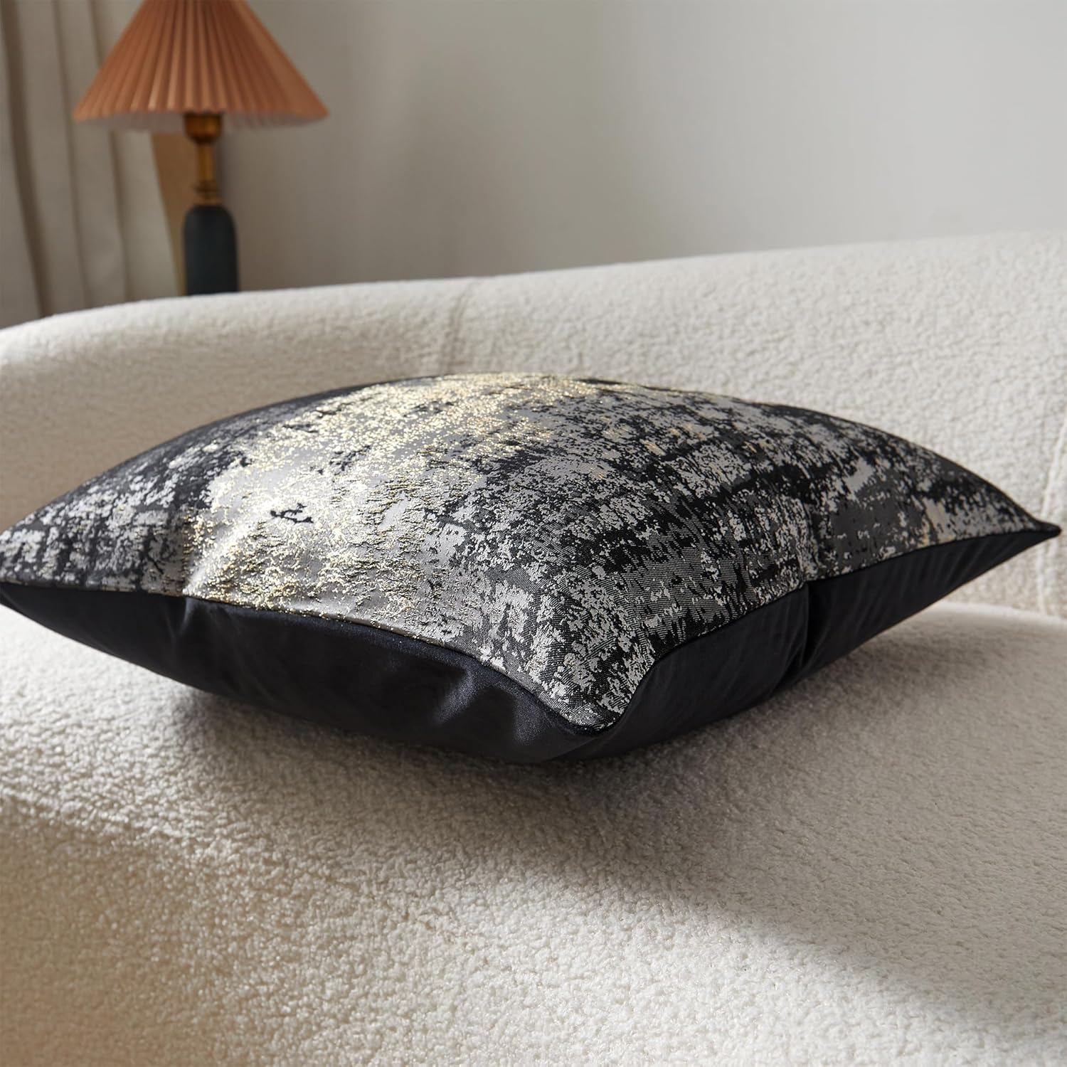 THE-TINOART Gray Pillows Covert 20 X 20 Inch Gold Splashed on Black Gray Throw Pillow Covers Reversed Soft Velevt Decorative Pillow Cover for Couch Living Room Bedroom Car 1Piece image number 2