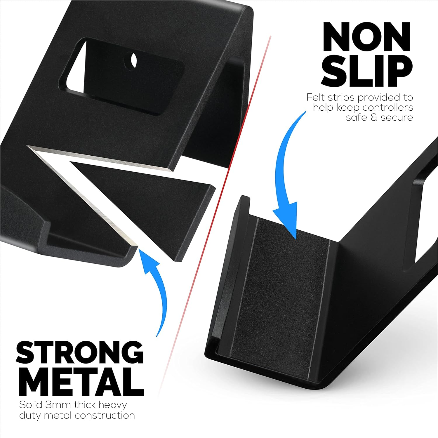 2 Pack Metal Controller Holder Stand Wall Mount for Xbox, PS5, PS4, PC & More Gaming Accessories, Adhesive & Screw Universal Fit by Brainwavz (Black) image number 5