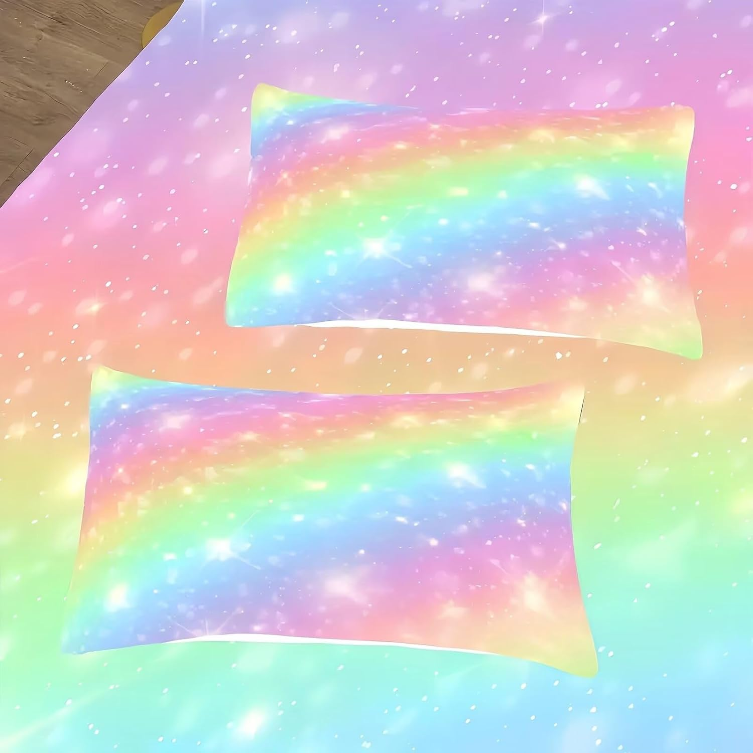 Tabeskly Kids Girls Bedding Set Single, Rainbow Cute Soft Zipper Childrens Full Bed 3 Piece Cover Duvet Quilt Covers and Pillowcases - Small Mildly Cosy Budget Bedclothes 135&times;200Cm image number 5