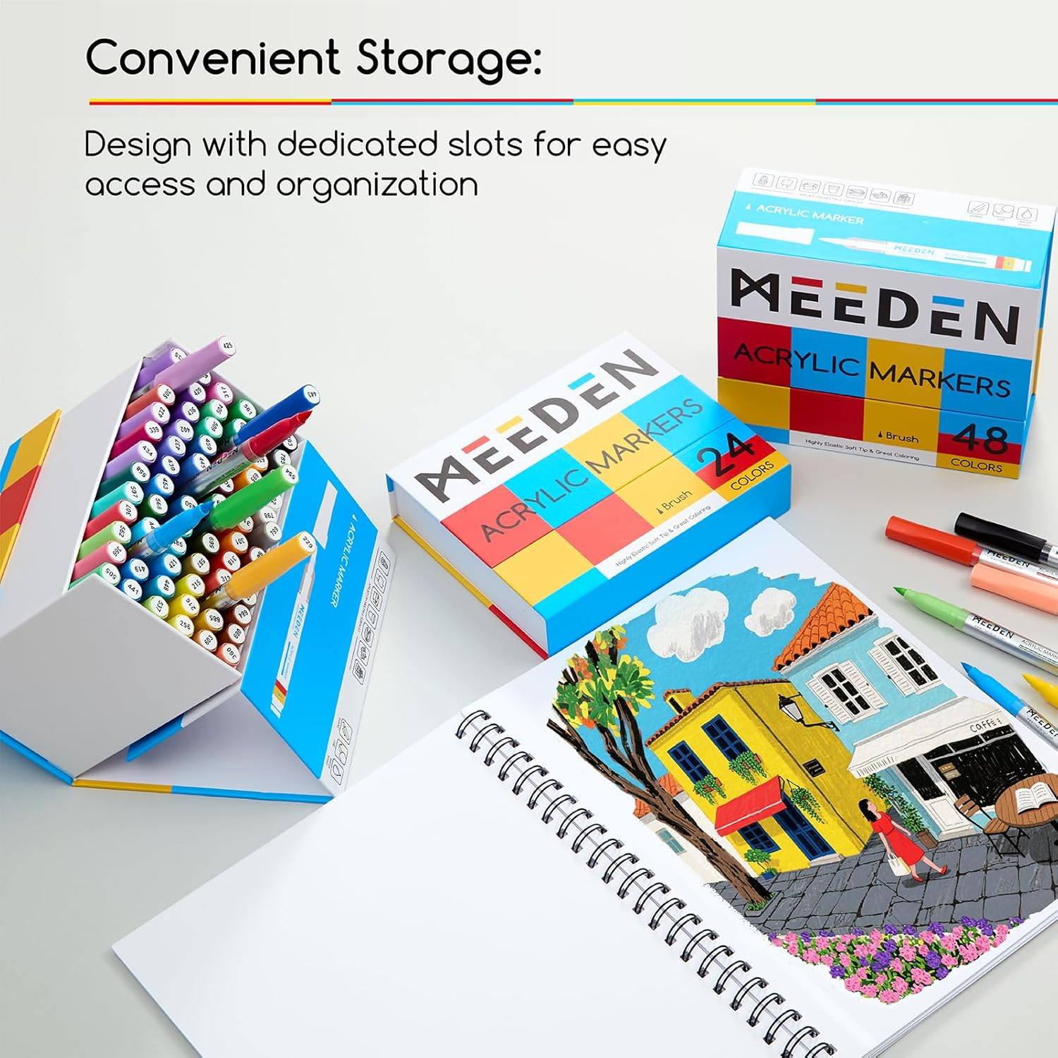 MEEDEN Acrylic Paint Marker Brush Tip: 72 Colors Large Capacity Acrylic Markers with Automatic Ink Control System - Waterproof Paint Pens for Wood, Glass, Rocks, Fabric, Halloween Pumpkin Painting - 48 Colors image number 4