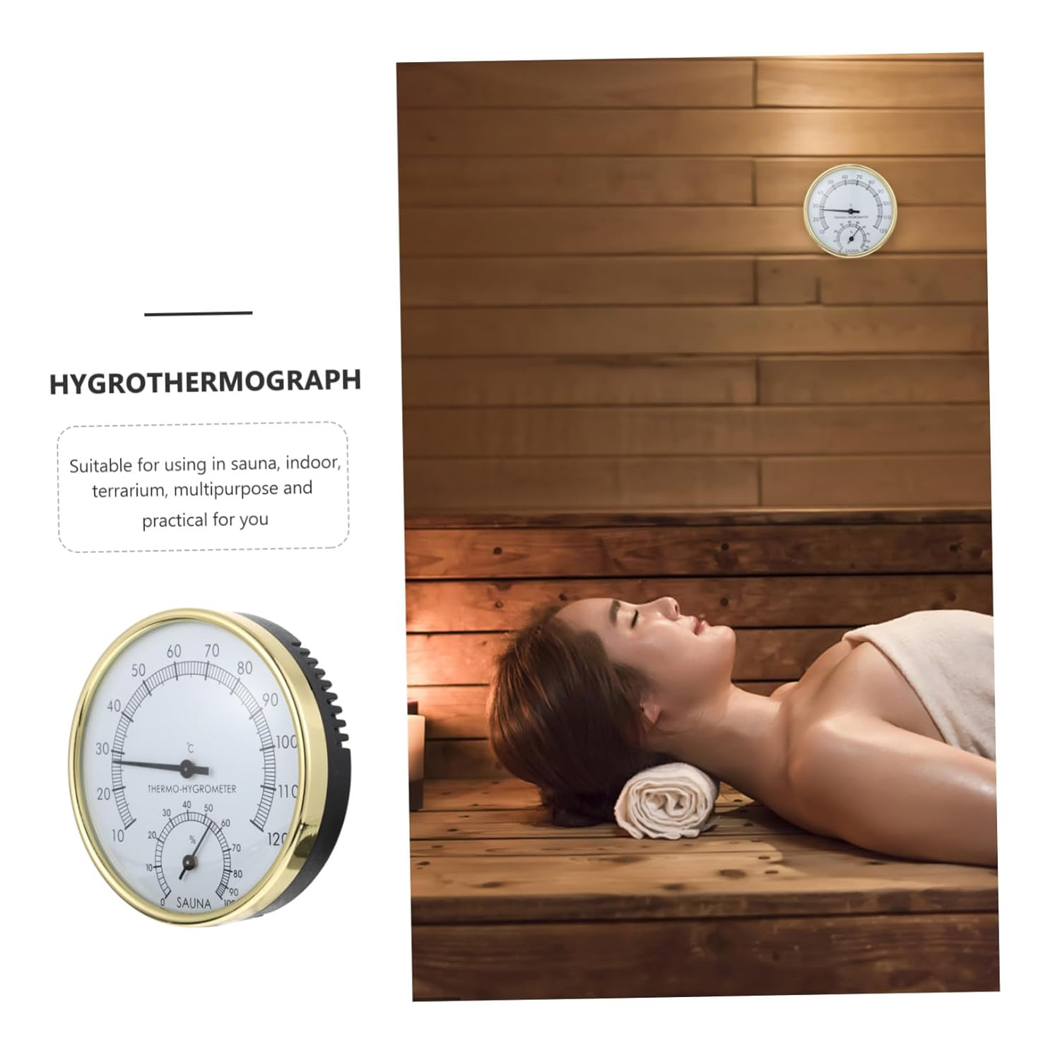 Mipcase Hygrothermograph Sauna Thermometer Hygrometer Wall-Mounted Practical Temperature Humidity Meter for Sauna Room Accessories image number 6