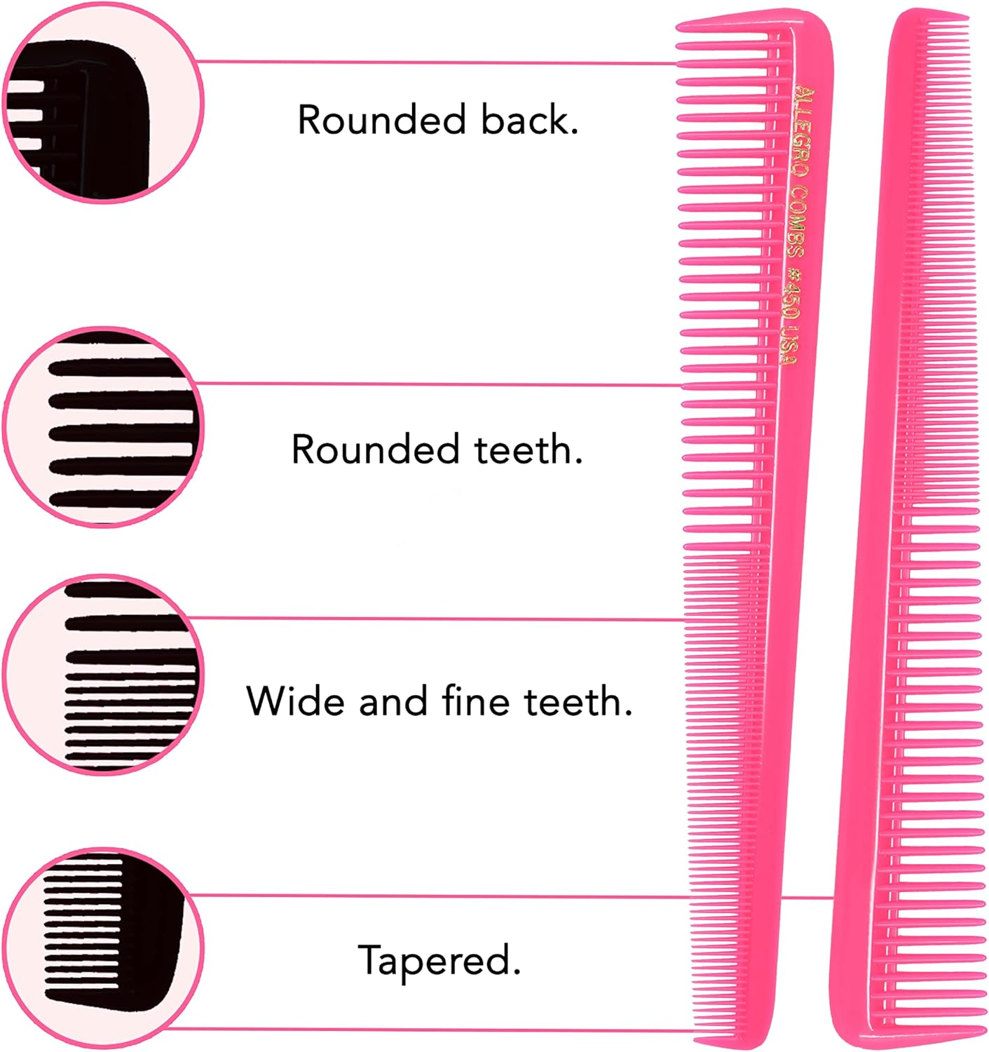 Allegro Combs 450 Tapered Hair Combs Barber Combs Hair Cutting Combs Hairstylist Combs Women'S Combs Men'S Pocket Combs 12 Pcs. (NEON PINK) image number 3