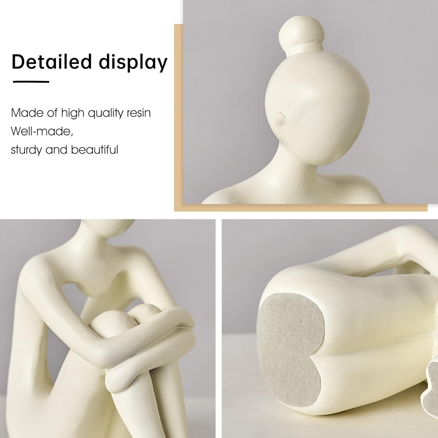 TIMEBUS Beige Thinker Statues Decor for Living Room, Modern Sculpture Shelf Decor Accents, Minimalist Abstract Figurine Decorations for Bookshelf Coffee Table Office Home Library