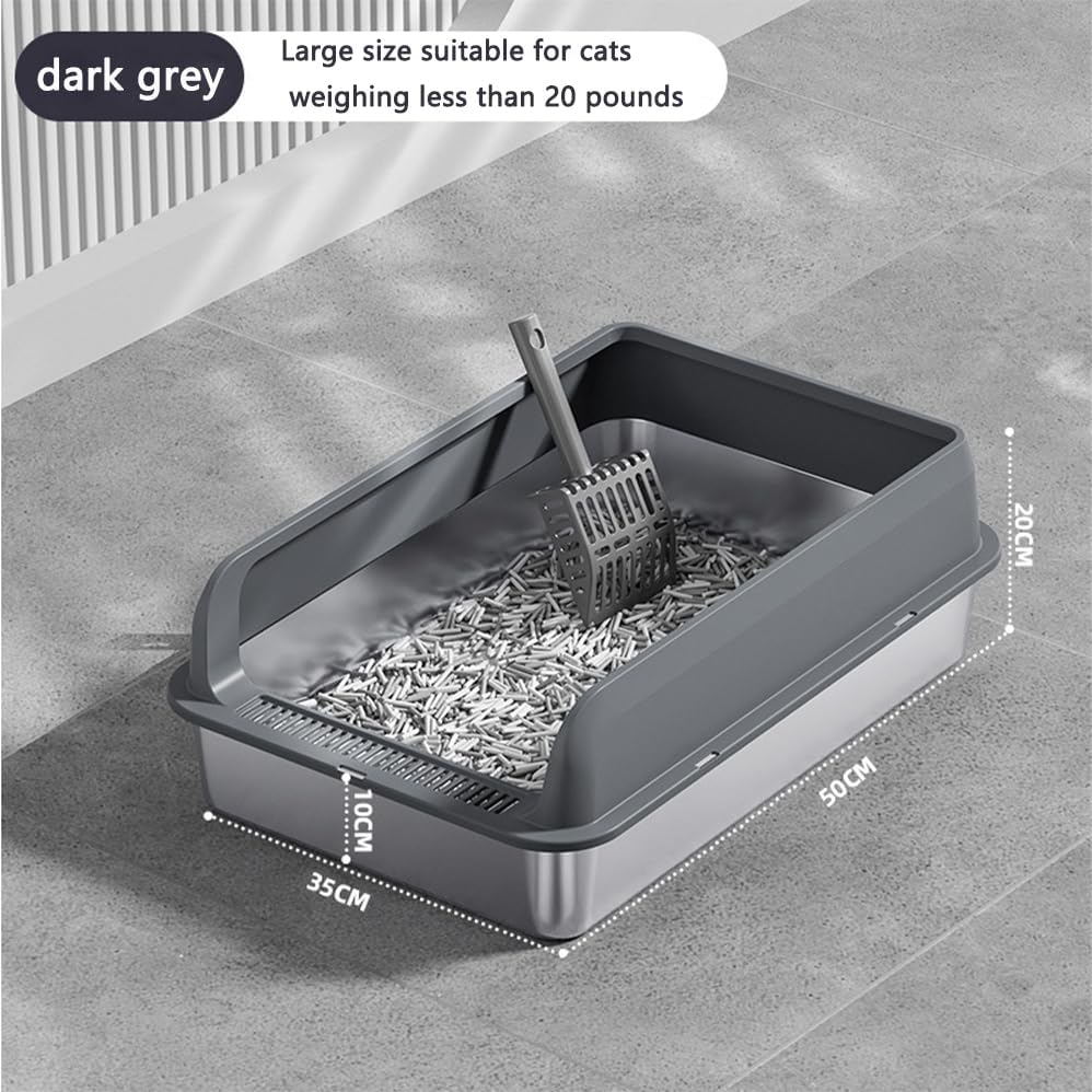 Stainless Steel Cat Litter Box, Kitty Litter Pan Splashproof Top Entry Cat Sandbox Cat Bedpan for Small and Large Cats Low Entry Semi Enclosed, Easy to Clean, Rust-Resistant, and Durable image number 5