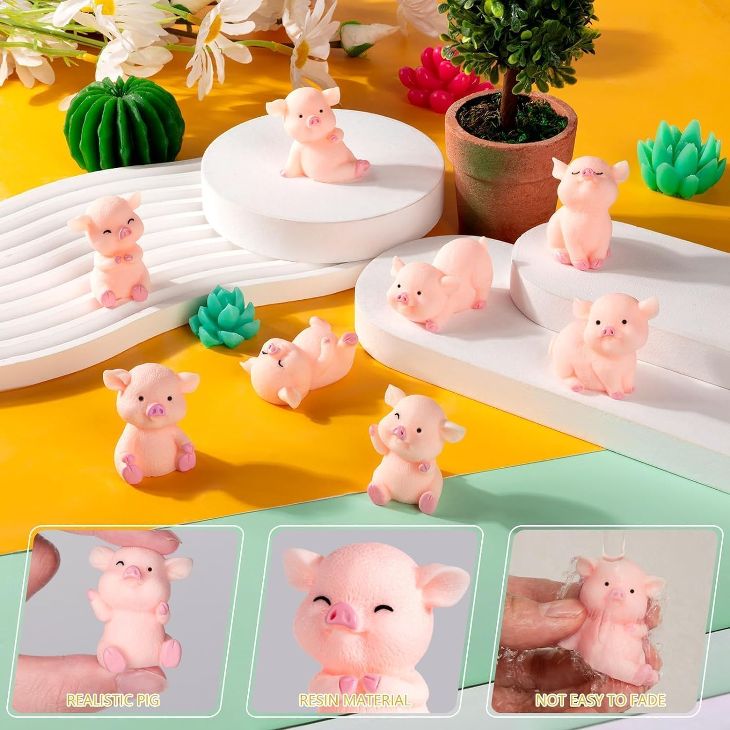 32 Pcs Miniature Pig Figurine, Pink Piggy Toy Figures, 1.5 in Resin Cute Pig Cake Toppers for Cake Decoration, DIY Crafts, Table Centerpieces, Home Decor and Fairy Garden image number 1