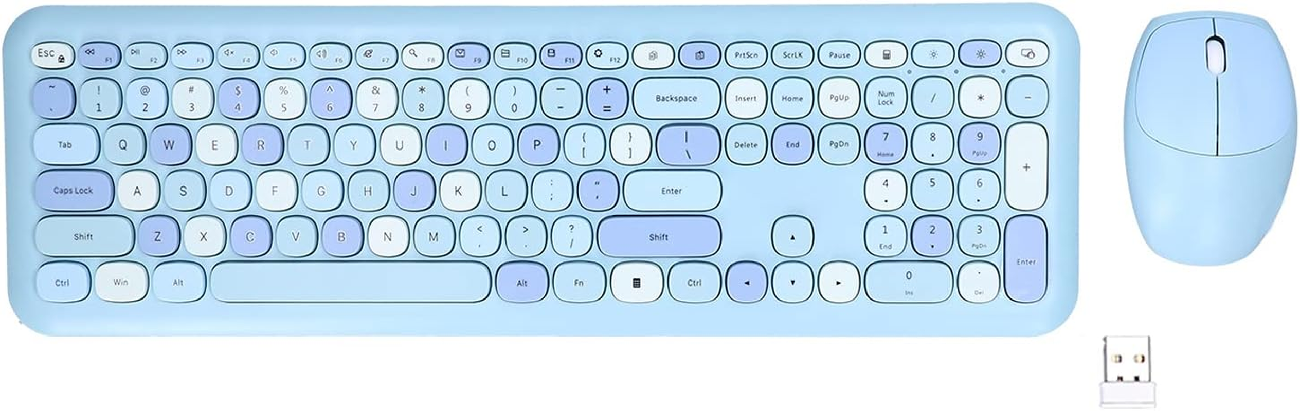 Wireless Keyboard and Mouse Set, Retro Style, Ergonomic Angle, Power Saving Technology, Multi Color, Mute Cover, for Home Office (Mixed Color Keyboard and Mouse Set)