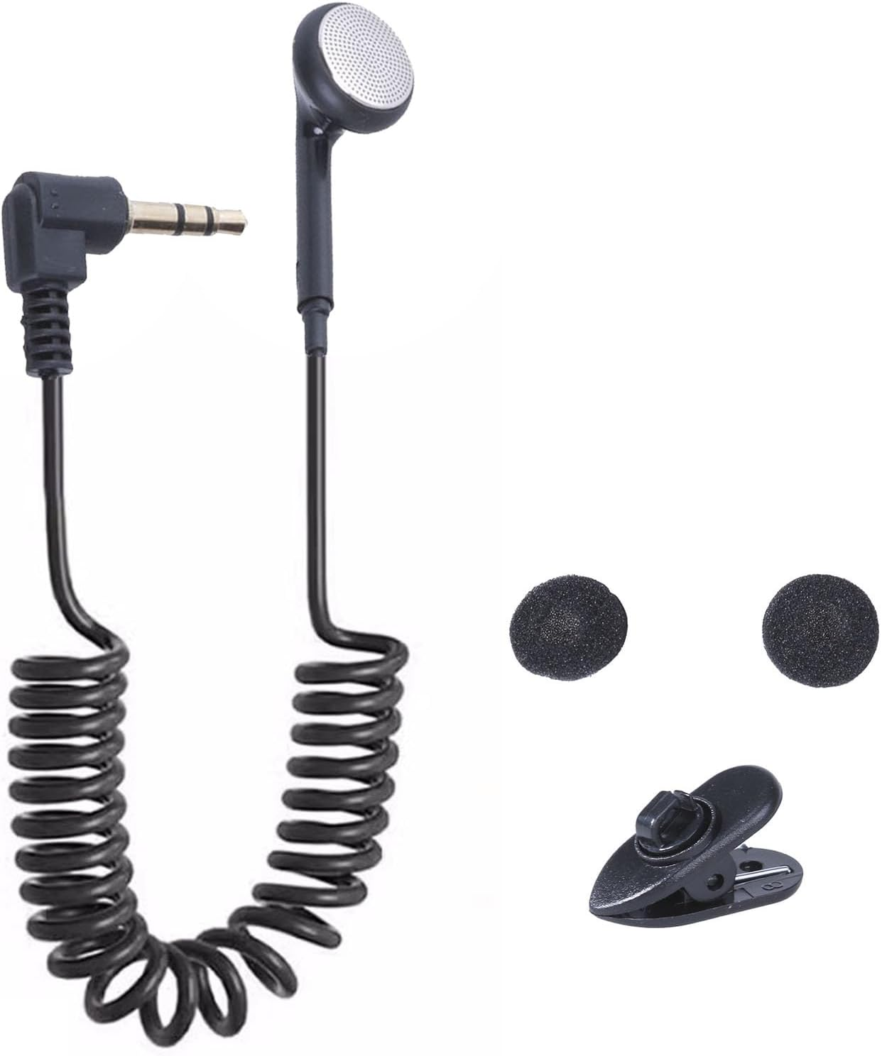 3.5Mm Single Side Earphone Spring Coiled Cable Mono Loved Ear Earphones with Clip and Sponge Cover for Sports image number 4