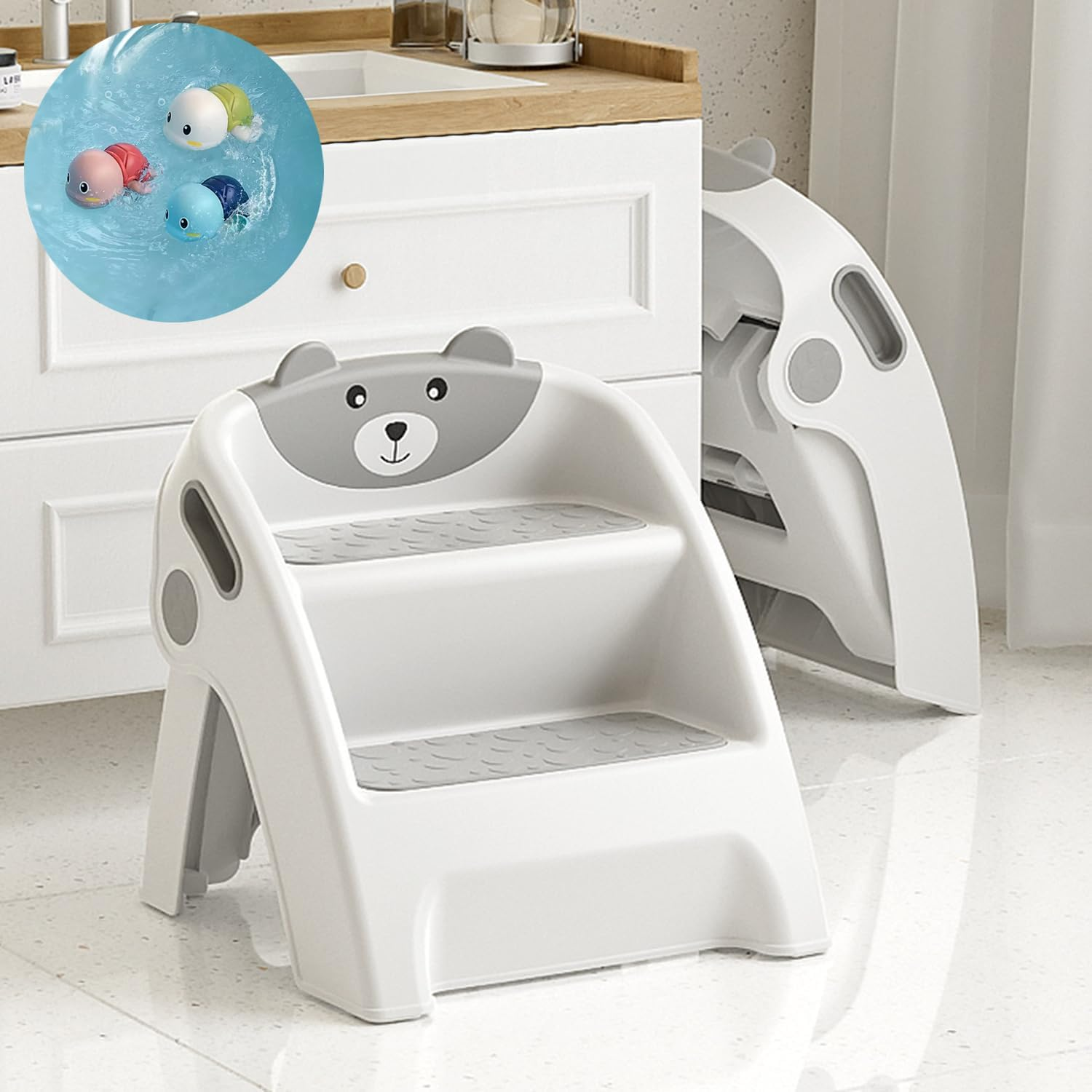 Toddler Step Stool for Bathroom Sink, 2 Step Stool for Kids Toilet Potty Training, Step for Kitchen Counter Nursery Bedroom, Step Stool Folding Bathroom Sink, Kitchen Counter, Easy to Move