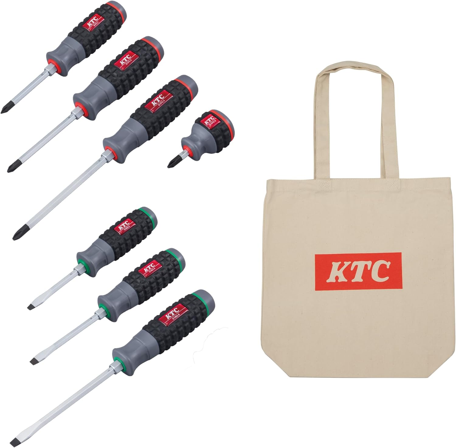 Kyoto Machine Tools (KTC) Resin Handle Screwdriver (Through-Through Type) Set, Set of 7, Includes KTC Tote Bag