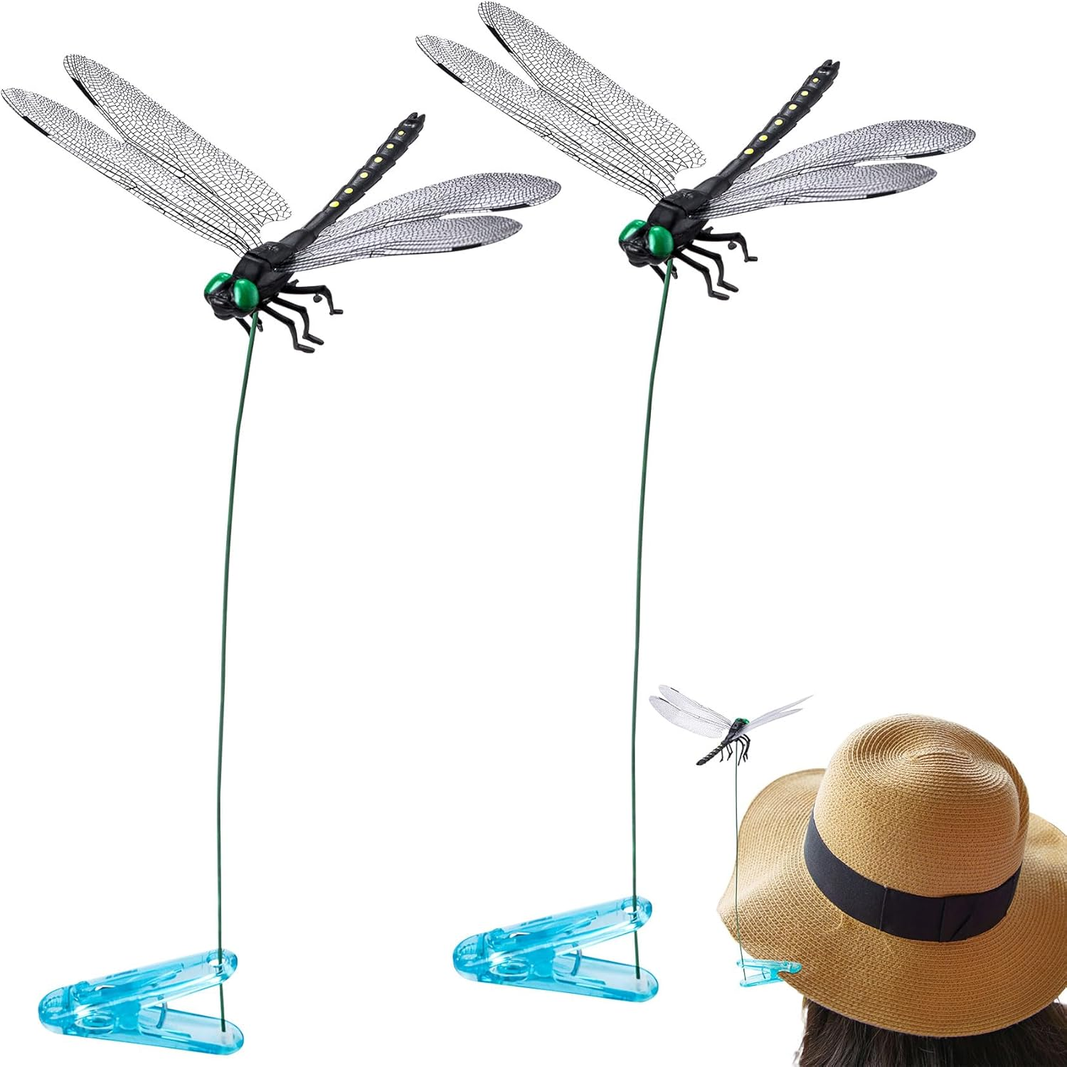 BEIQIYA 2Pcs Dragonfly Clips, Artificial 3D Simulation Dragonflies Hat Clip, Garden Decor for Outdoor Yard Courtyard Patio Flower Beds image number 3