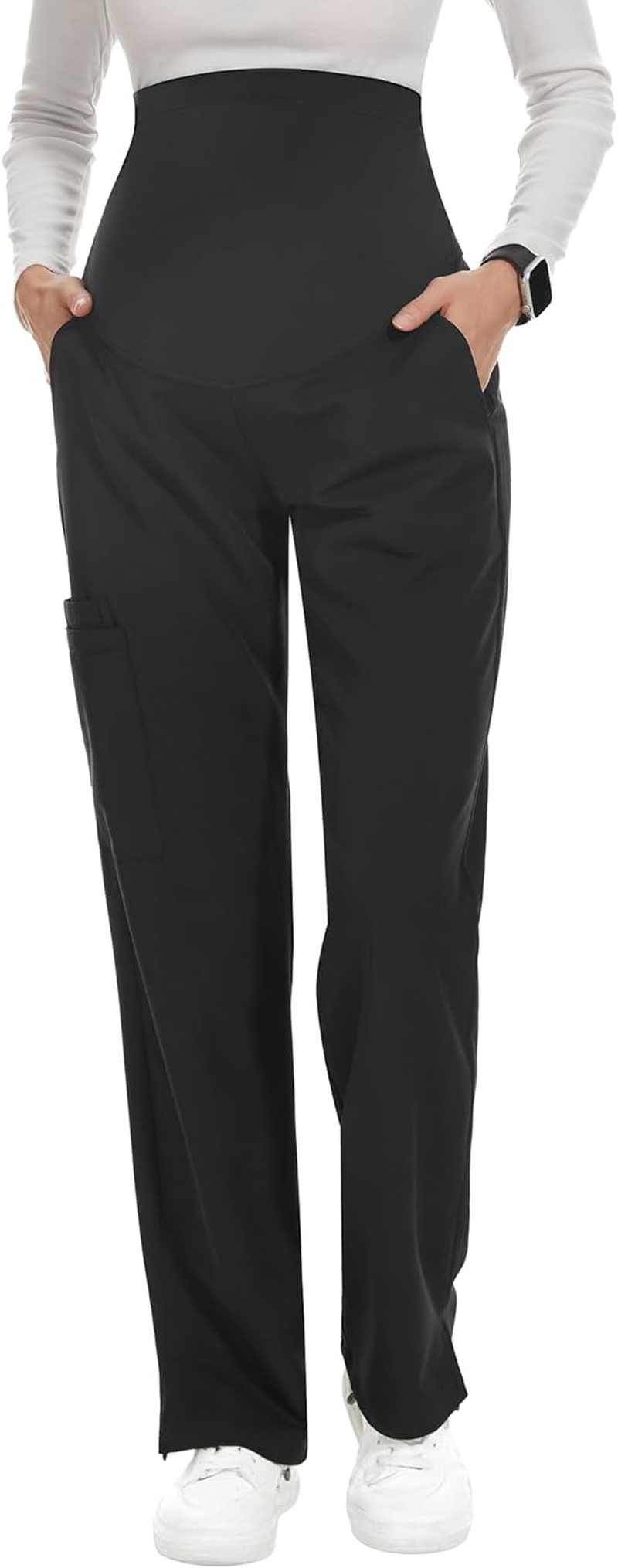 POSHGLAM Women'S Maternity Scrubs Pant Workwear Casual Cargo Pregnancy Pants, S-XXL image number 3