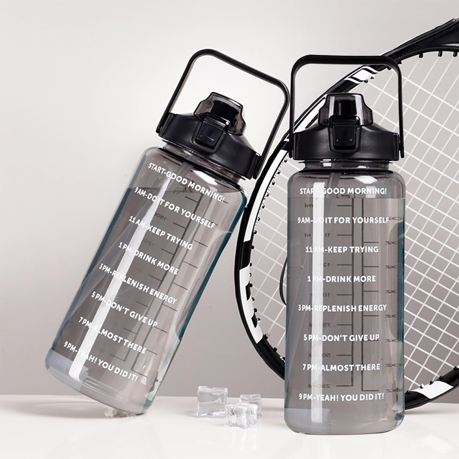 2L Large Water Bottle Black Half Gallon Water Jug, 68Oz /2 Liter Sports Gym Drink Container, Leakproof BPA Free Big Water Bottle with Handle & Straw & Time Marker for Outdoor Fitness image number 4