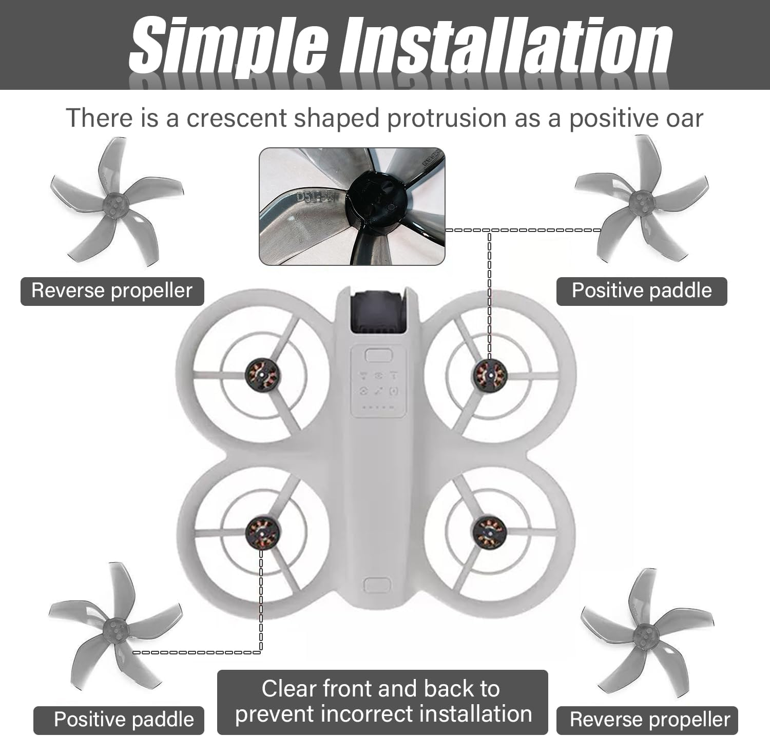 2 Pairs Low Noise Propellers Compatible with DJI NEO, Propeller Quiet for DJI NEO, Safe Multicoloured Available Low Noise Quick Release Robust Drone Accessories, Propeller Replacement Wings, Grey image number 6