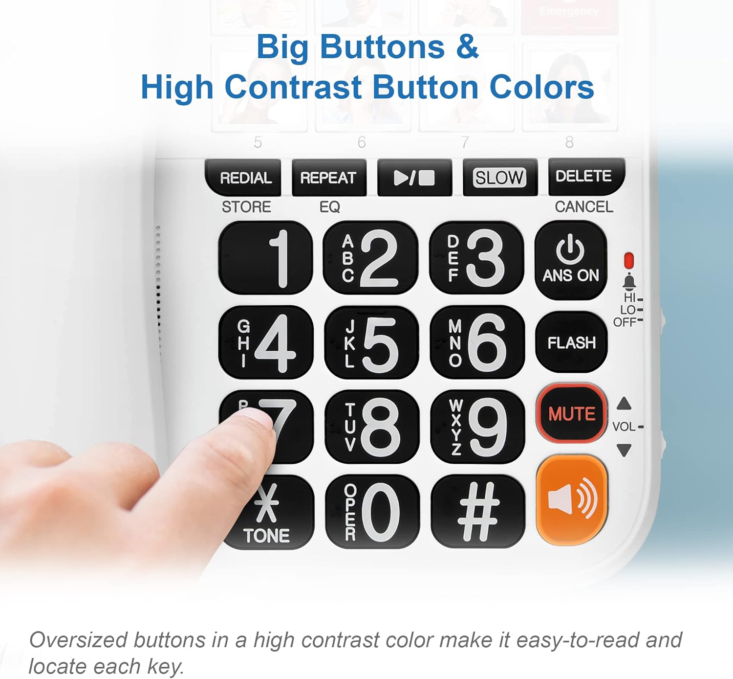 VTECH SN1127 Amplified Corded Answering System. 8 Photo Speed Dial, 90Db Ringer Volume, Big High-Contrast Buttons, Audio Booster(+40Db), Visual Ringer. Perfect for Seniors, Visually & Hearing Impaired image number 5