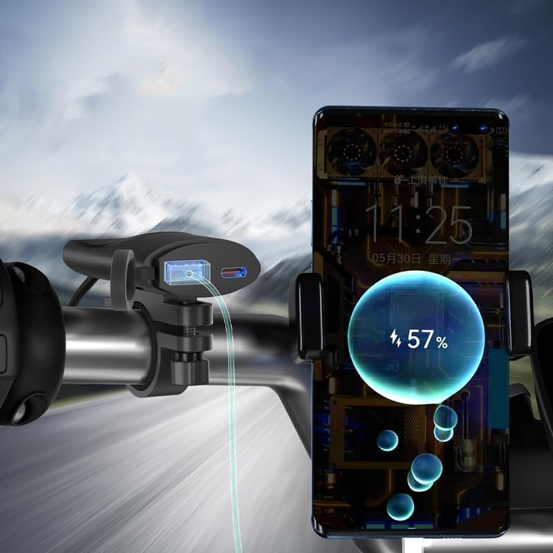 QC3.0 Motorcycle USB Charger 30W USB-C Charger IP67 Waterproof GPS Handlebar Mounting Bracket Charger for Moto Phone Charger image number 1