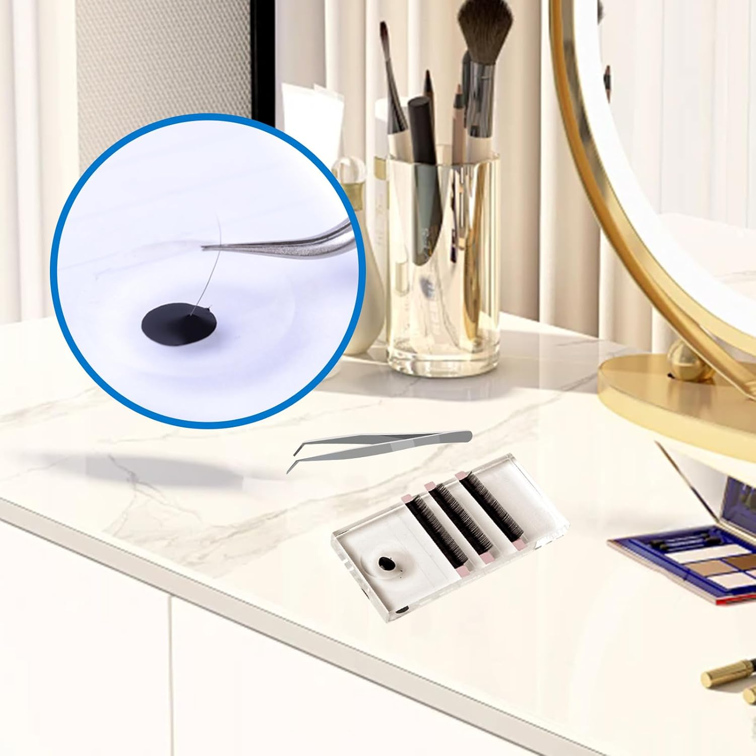 INCAUCA 2-In-1 Lash Trays for Lash Extensions 4 X 2 X 0.4 in (10 X 5 X 1 Cm), Crystal Glass Lash Tile, Lash Tray Adhesive Glue Holder, False Eyelash Pallet Strip Organizer (2Pcs) - 1 Piece image number 3