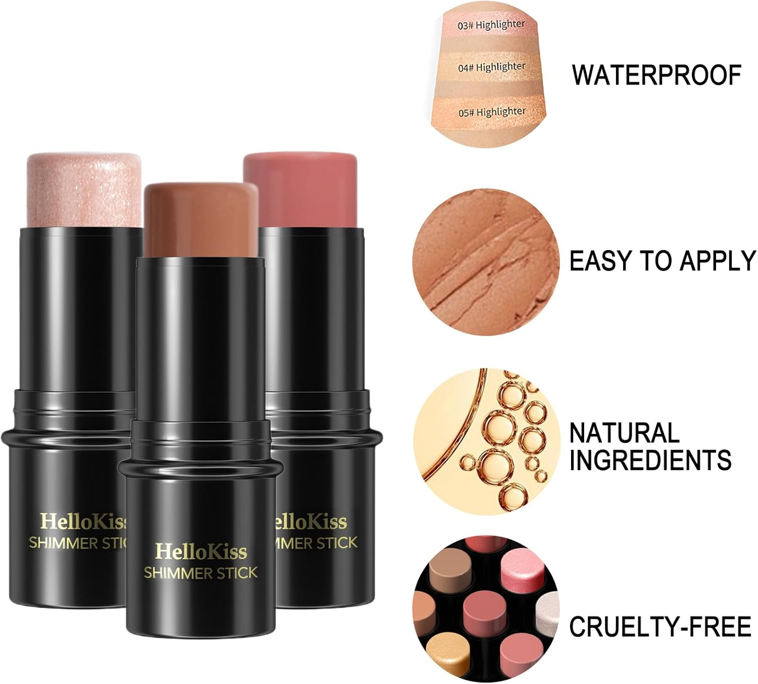 Roseflower 3Pcs Face Contour Makeup Set, Highlighter and Blush Cream Kit with Brush, Contouring Stick for Fair Skin, Concealer for Beginner Women Teen Girls