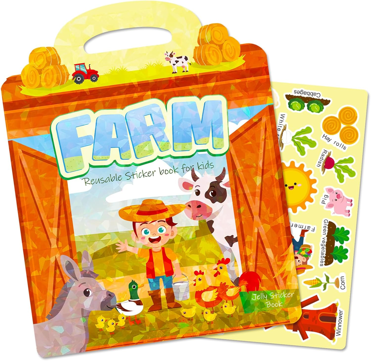 Reusable Sticker Book for Kids,3D Jelly Stickers Toddlers Activity Book for Boys Girls Road Trip Toddler Airplane Train Travel Essentials Toy,Birthday Gifts for Age 2 (Farm) image number 2