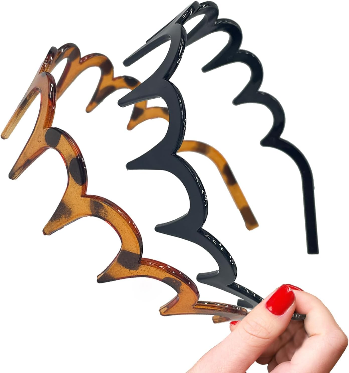 Pack of 2 Leopard Brown and Black Zig Zag Headband Shark Tooth Hair Comb Hard Headbands Plastic Wavy Hair Comb Headband for Women Girls Men Hair Styling Accessories