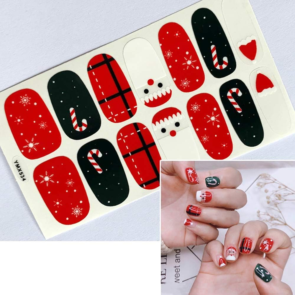 SILPECWEE 14 Sheets Christmas Adhesive Nail Polish Stickers Strips and 1Pc Nail File Holiday Nail Wraps Decals Manicure Accessories