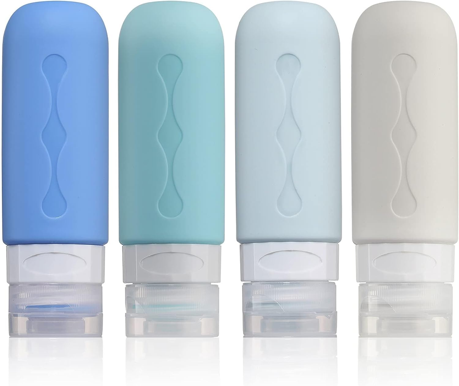 MUYXGYFE Pack of 4 Silicone Travel Bottles 90 Ml,Tsa Approved Bottles Set,Leak-Proof Container and Travel Toiletries Set,Filling Shampoo Cream Conditioner Body Care (Grey)