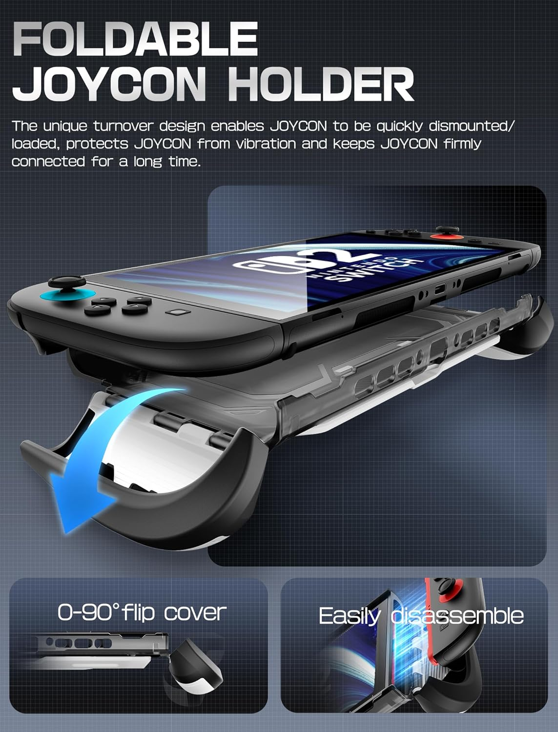 Mumba Dockable for Nintendo Switch 2 Case with Flip Stand, [Titan] Ergonomic Switch 2 Grip Protective Cover Holds 5 Game Cards & 2 TF Cards TPU Accessories and Quick-Release Joy-Con Design (White) - White image number 4