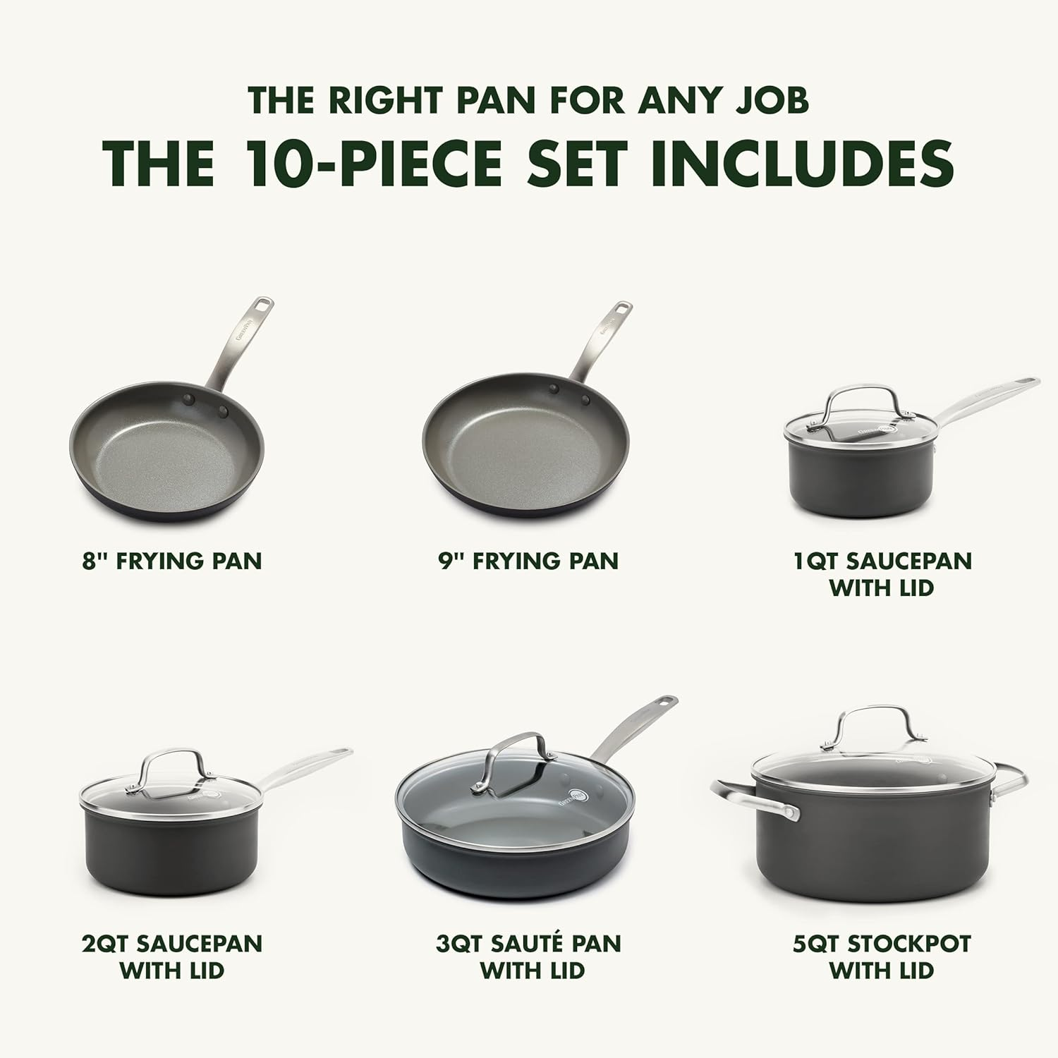 Greenpan Chatham Healthy Ceramic Nonstick 10Pc Cookware Pots and Pans Set, Grey image number 1