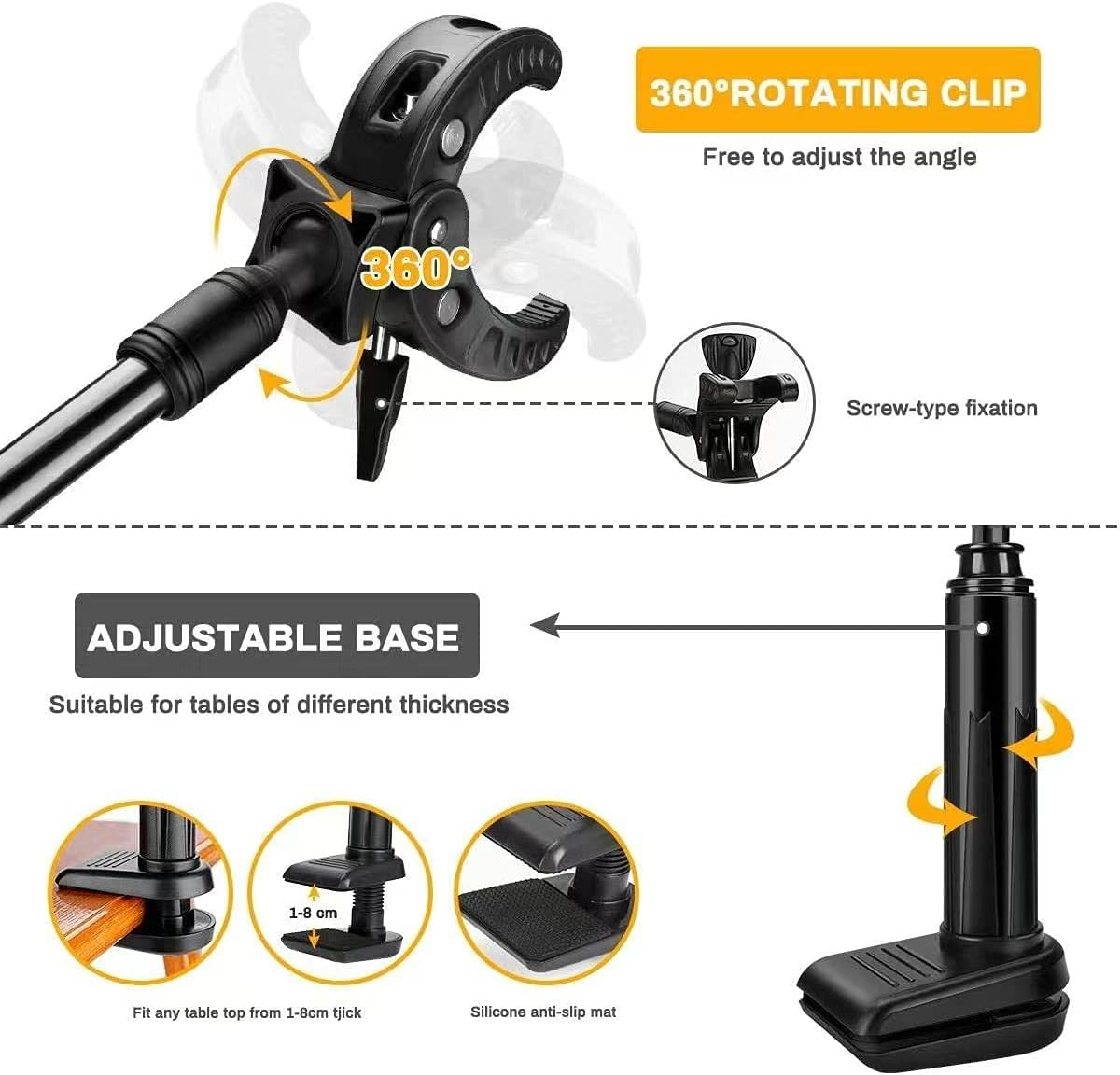 FOUUA Dog Hair Dryer Stand, Pet Grooming Table Hair Dryer Holder, Hands Free Blow Dryer Holder, 360 Degrees Rotatable Lazy Hair Dryer Stand with Adjustable Clamp Mount for Dog Cat Grooming image number 1