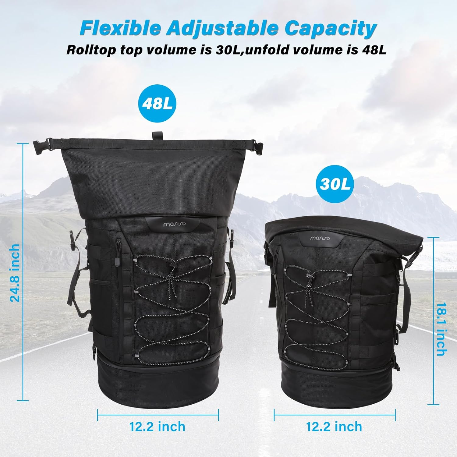 MOSISO Motorcycle Sissy Bar Backrest Bag Travel Luggage, Large Capacity Duffle Expandable 30L-48L, Motorcycle Gear Tail Bag with Rain Cover&Shoulder Strap, Black image number 6