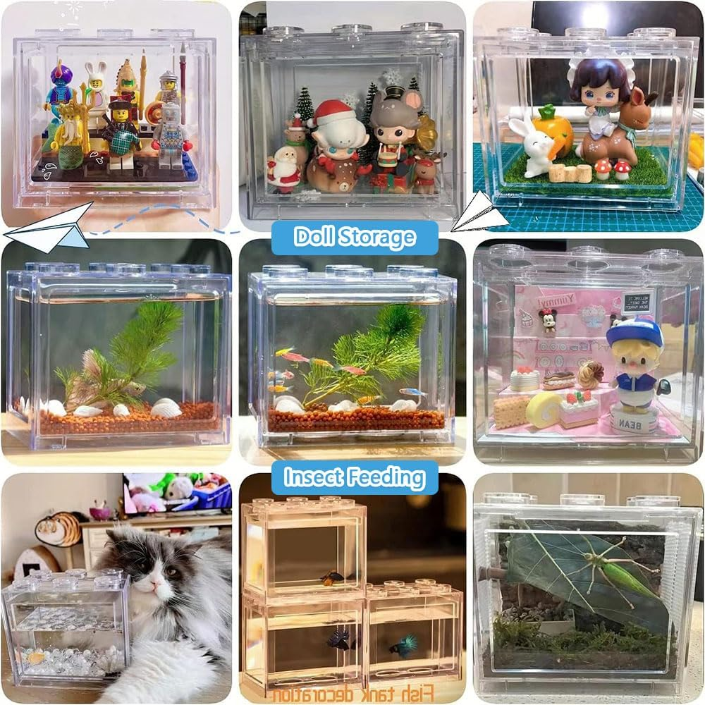 2 Pack Small Betta Fish Tank &ndash; Stackable Clear Aquarium, Mini Fish Tank for Turtles, Jellyfish, Goldfish, Shrimp & Insects image number 2