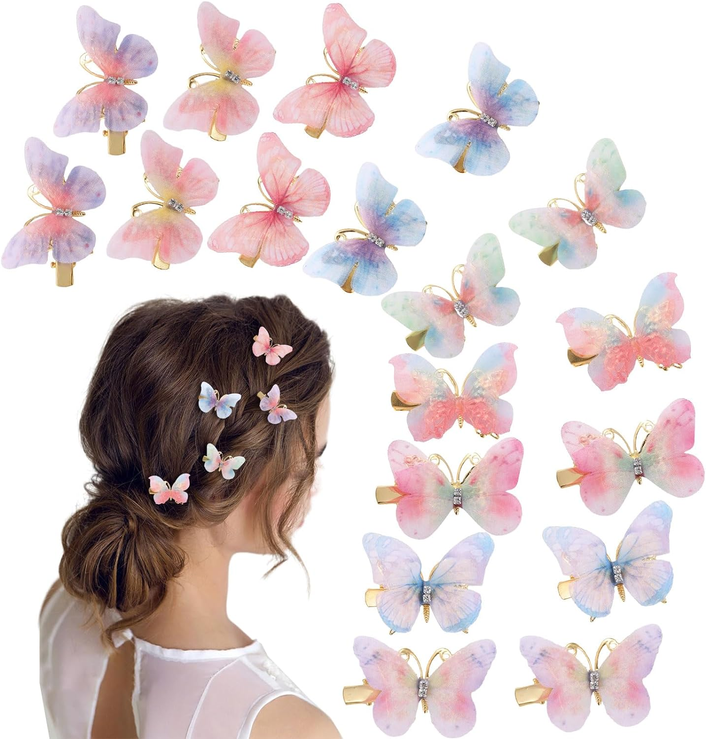 18Pcs Rhinestone Butterfly Hair Clips for Teens Women, Y2K Glitter Hair Jaw Clips, Cute Headwear Gifts for Wedding and Back to School