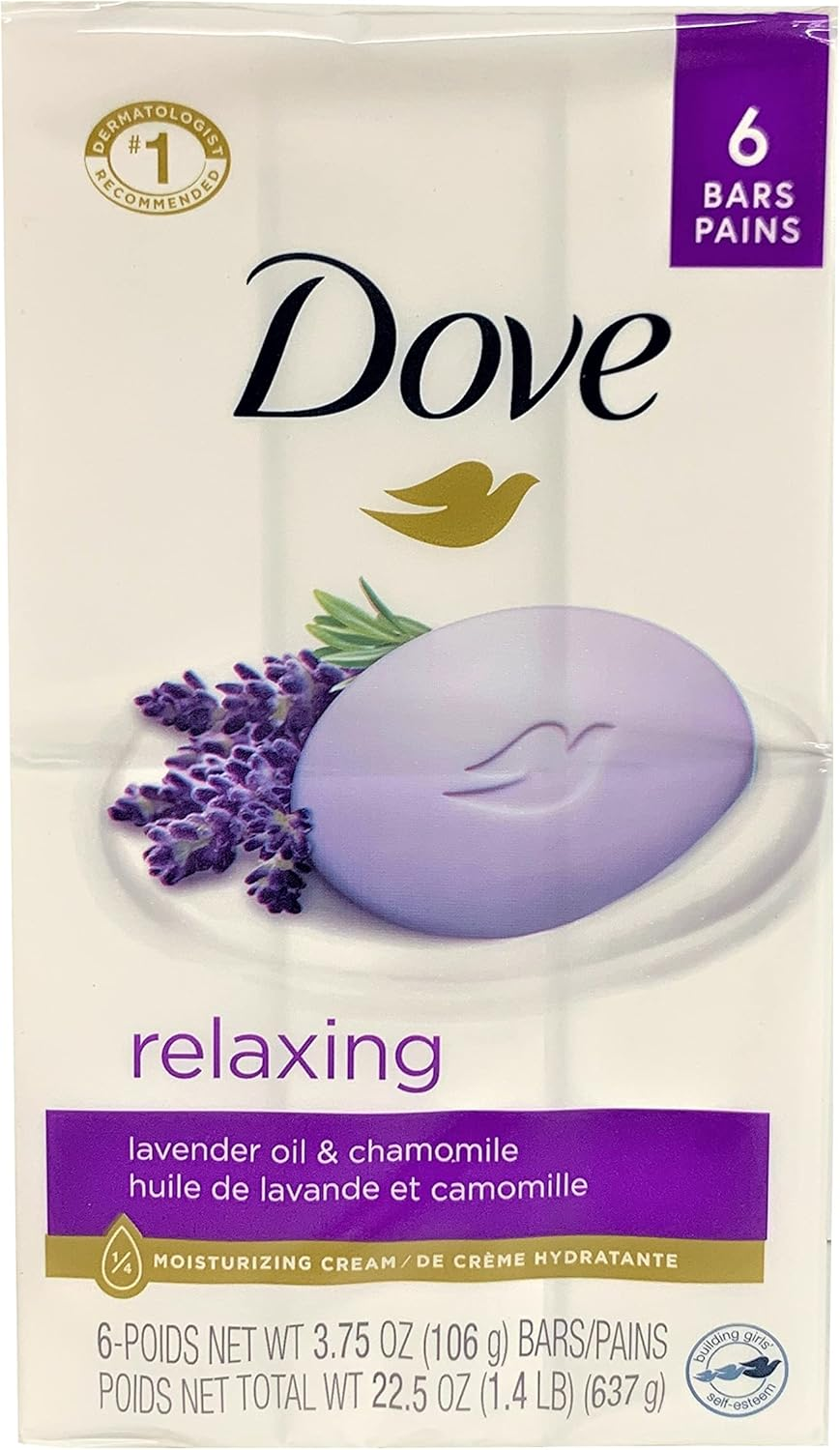 Dove Relaxing Lavender Beauty Bar with Lavender and Chamomile Scent 4 Ounce 6 Bar