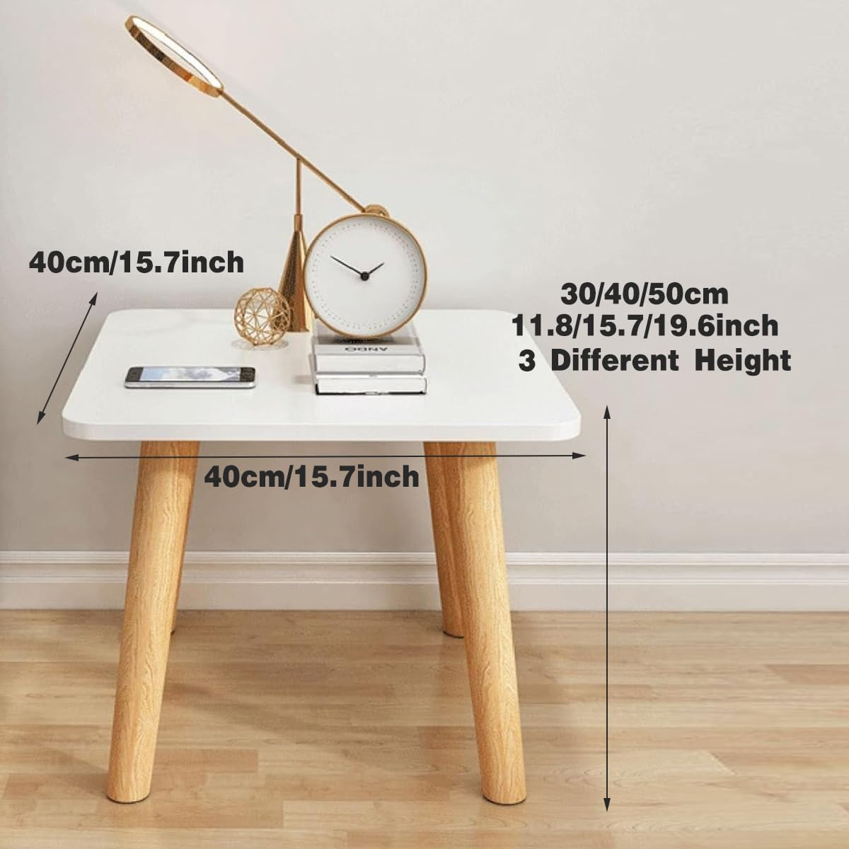 AIMALL Bay Window Small Coffee Table 15.7 X 15.7 X 11.8 Inches Light Luxury Simple Modern Small Apartment Furniture for Living Room, Bedroom, Balcony, Solid Wood Design