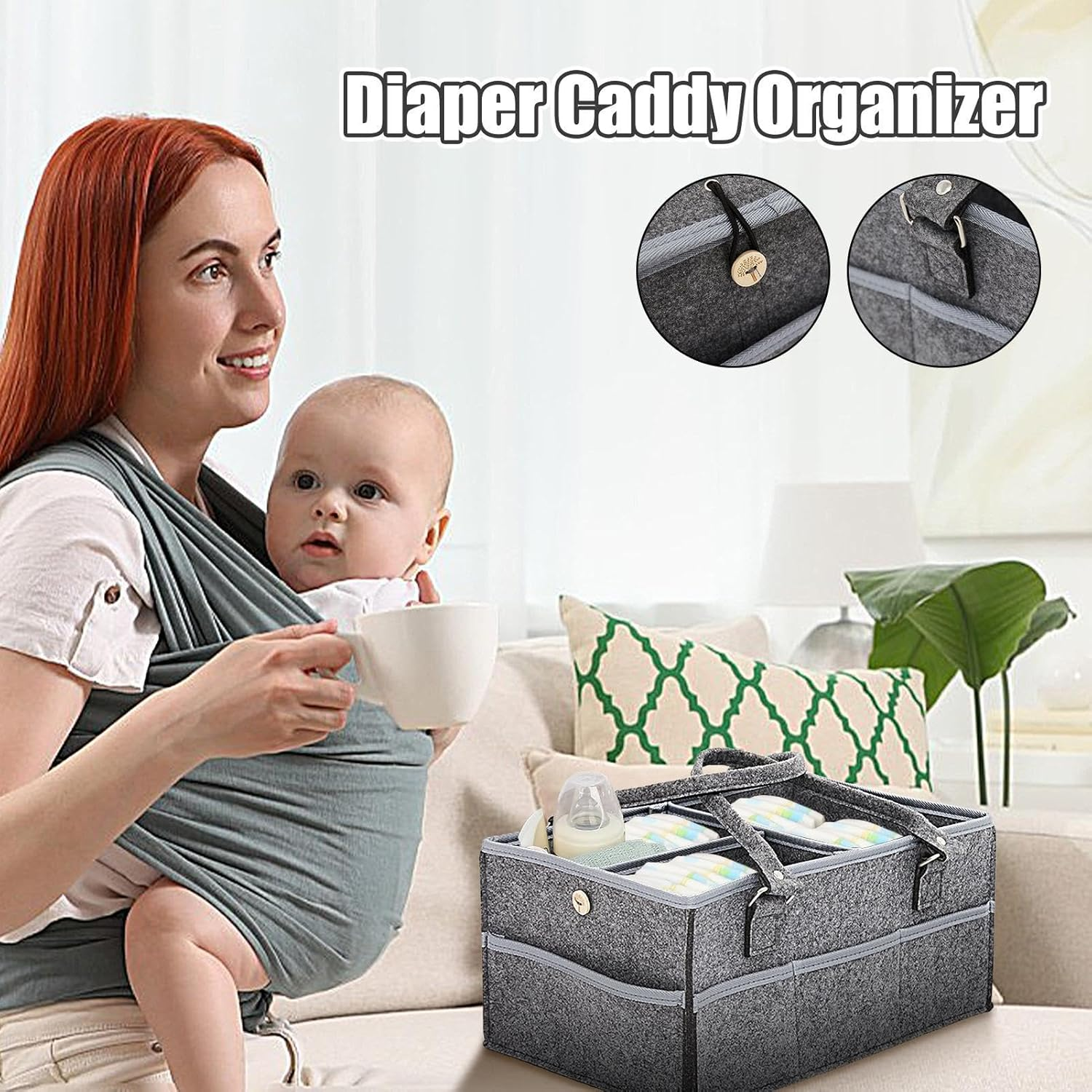 Diaper Tote Bag, Nursery Storage Bin, Felt Baby Organizer, Diaper Storage Basket, Baby Diaper Organizer, Nappy Storage Bag, Baby Bottle Storage, Baby Wipes Organizer, Portable Diaper Tote,