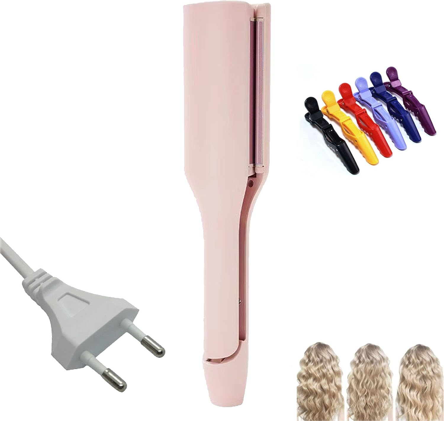 Hair Styling Tool with Negative Ionic Technology, 4 Gears Double-Sided Heating, French Curl 3D Curling Iron, 32Mm Curling, Long-Lasting Smooth Waves, for Travel & Home (Pink,European Standard) image number 6