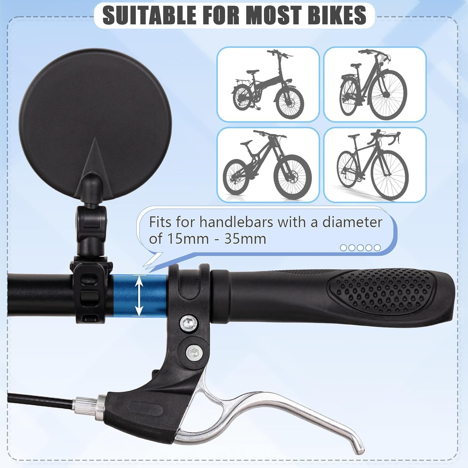 Bike Mirror, Bicycle Cycling Rear View Safe Mirrors, Adjustable Rotatable Handlebars Mounted Plastic Convex Mirror for Mountain Road Bikes