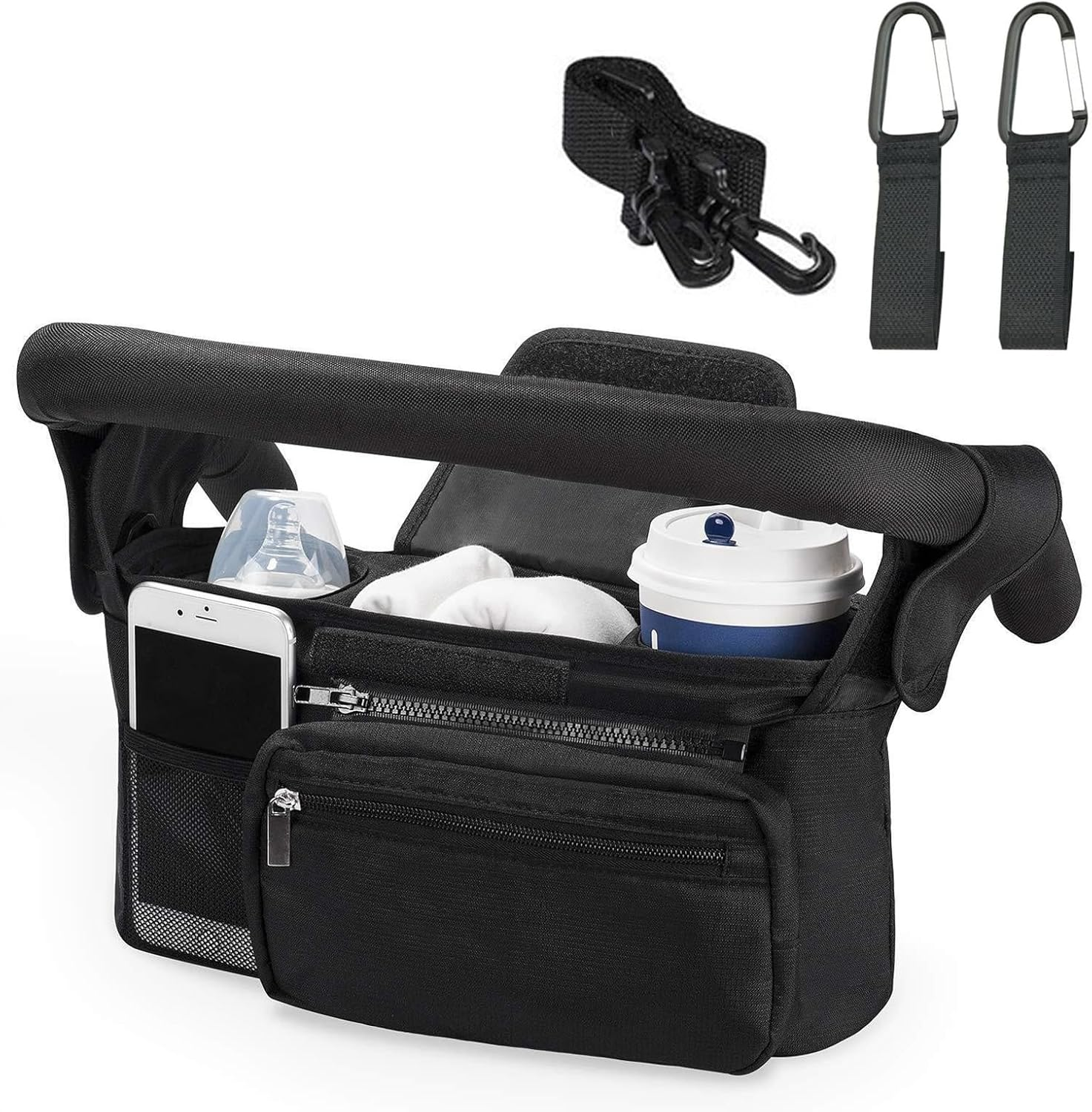 Universal Stroller Organizer with Cup Holder Detachable Phone Bag and Shoulder Strap, Stroller Bag Caddy Organizer Accessories for Uppababy, Baby Jogger, Britax Strollers image number 6