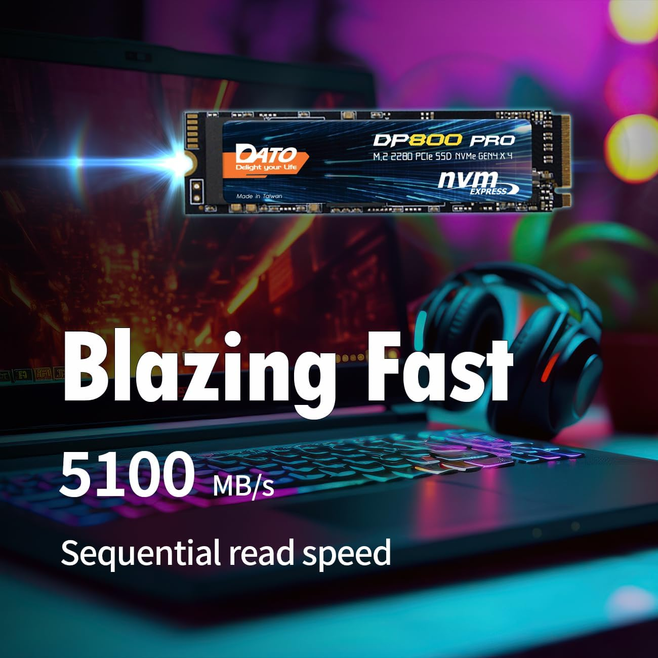 DATO M.2 2280 SSD 512GB, Pcie Gen4 X4 Nvme SSD Internal Solid State Drive for Gaming and Creators, Compatible with Desktop and Laptop, up to 5100/4600 Mb/S - DP800 Pro image number 4