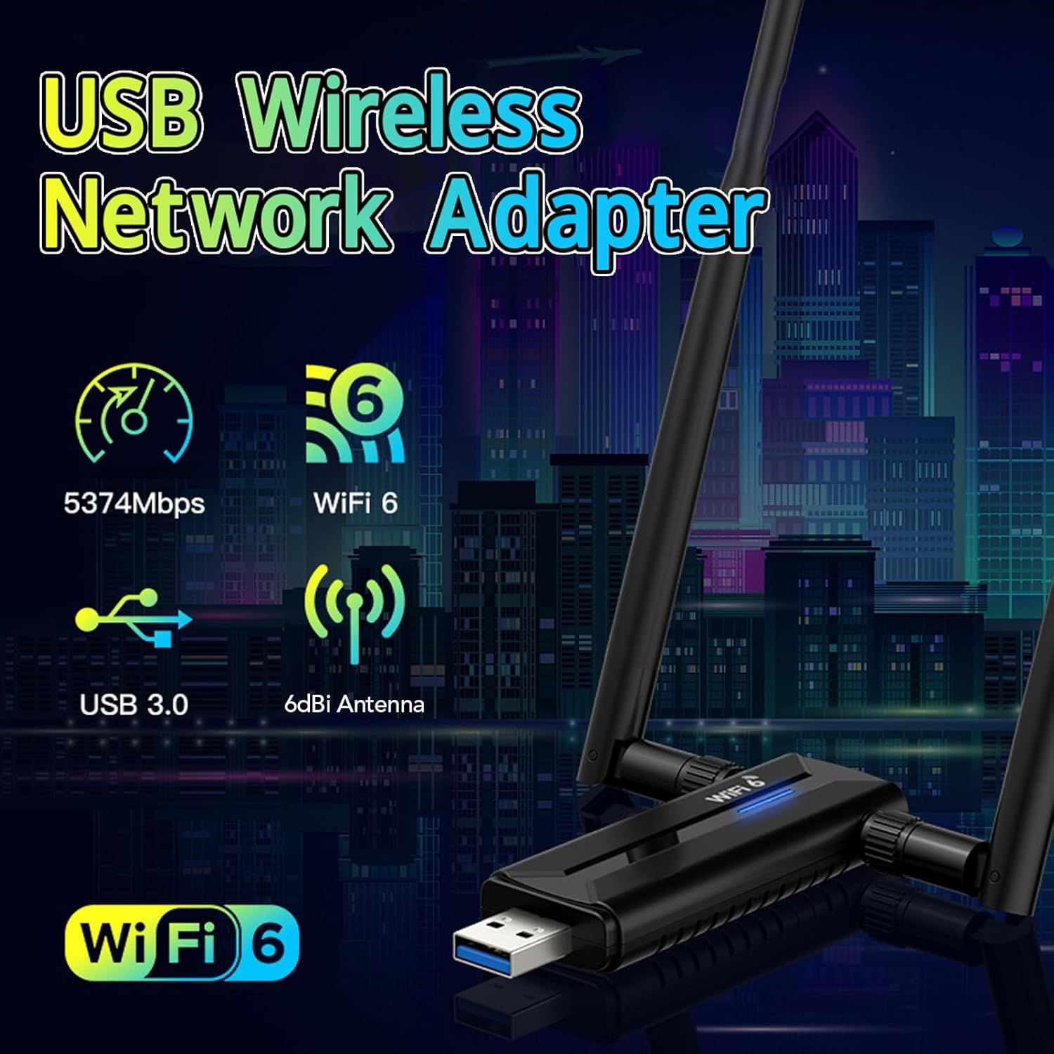 USB Wireless Network Adapter 3.0 High Speed Connection for 11 10, WLAN Strong Signal Dual 6 Ghz 5 Ghz 2.4 Adapter 2.4 image number 5