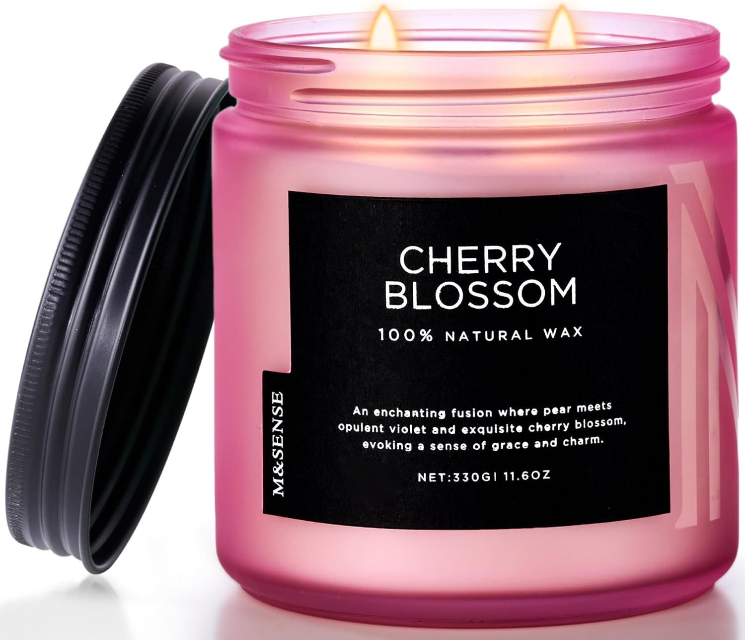 M&SENSE Cherry Blossom Scented Spring Candle, 70 Hours Long Lasting Soy Candles 11.6Oz, Stress Relief Aromatherapy Candles, Romanticcandle for Women, Glass Jar Candle Bedroom Decor image number 4