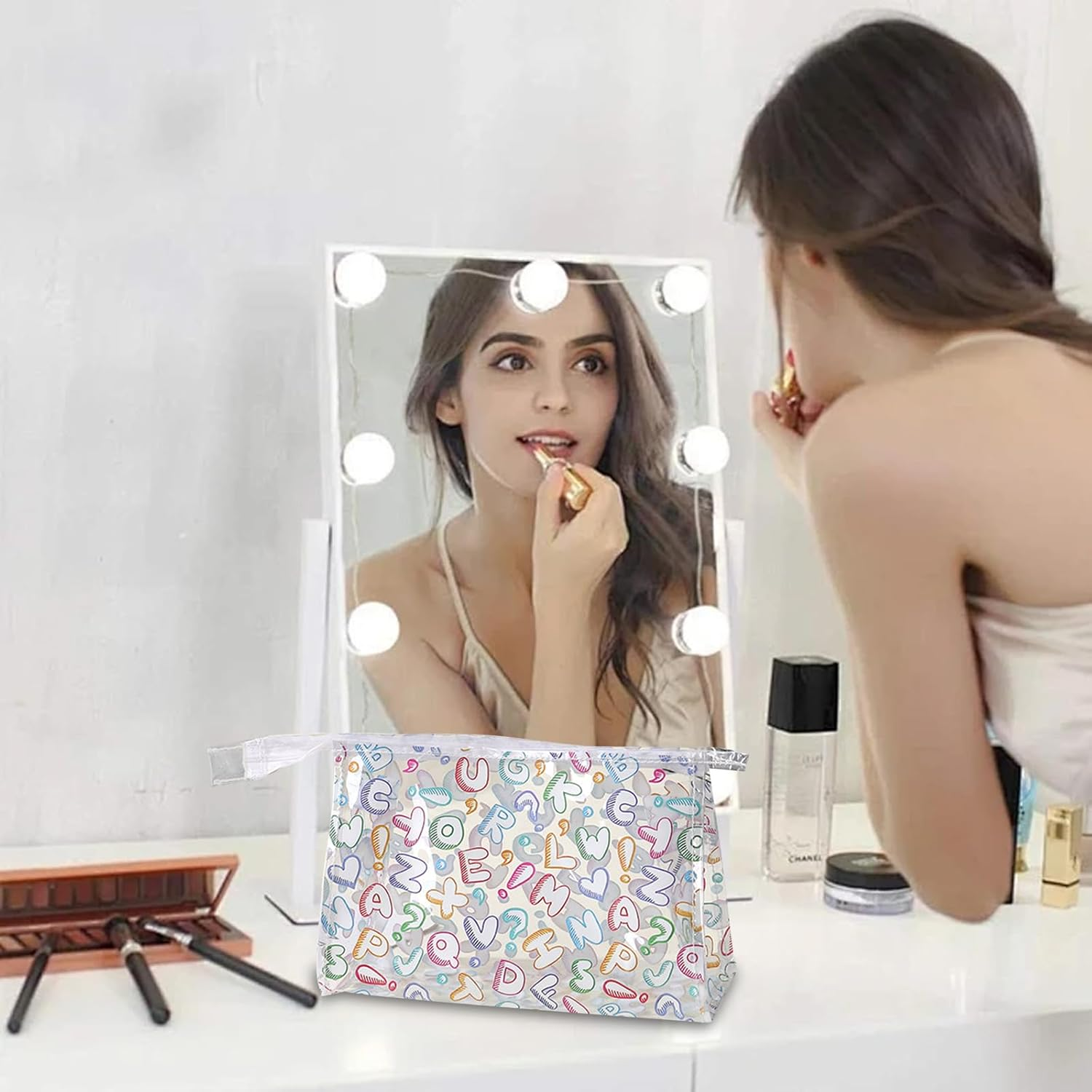 BSITSSS Cosmetic Bag Transparent Colourful Letters Make-Up Bag for Women Girls Mothers Best Friends and Bridesmaids, Colourful, Cosmetic Bag Transparent image number 5