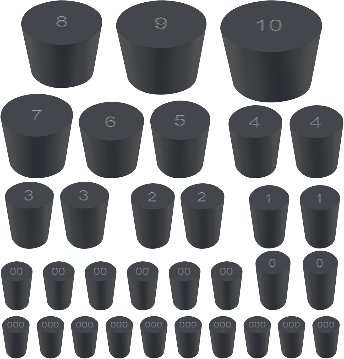 Swpeet 32Pcs 13 Assorted Sizes Black Solid Rubber Stopper, Black Tapered Lab Seal Rubber Stoppers, Black Lab Plug, Tapered Lab Bungs