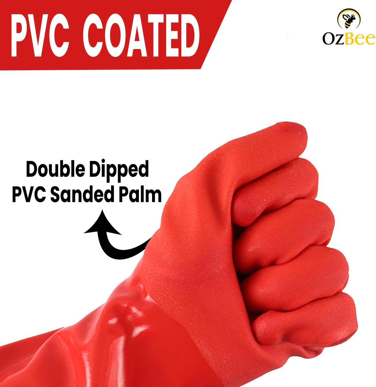 OZBEE 3 Pairs Long PVC Kitchen Cleaning Gloves Dishwashing Household Cleaning Gloves with Cotton Lining Non Slip Waterproof for Safety Purpose | Reusable for Household Use | 45 Cm image number 2