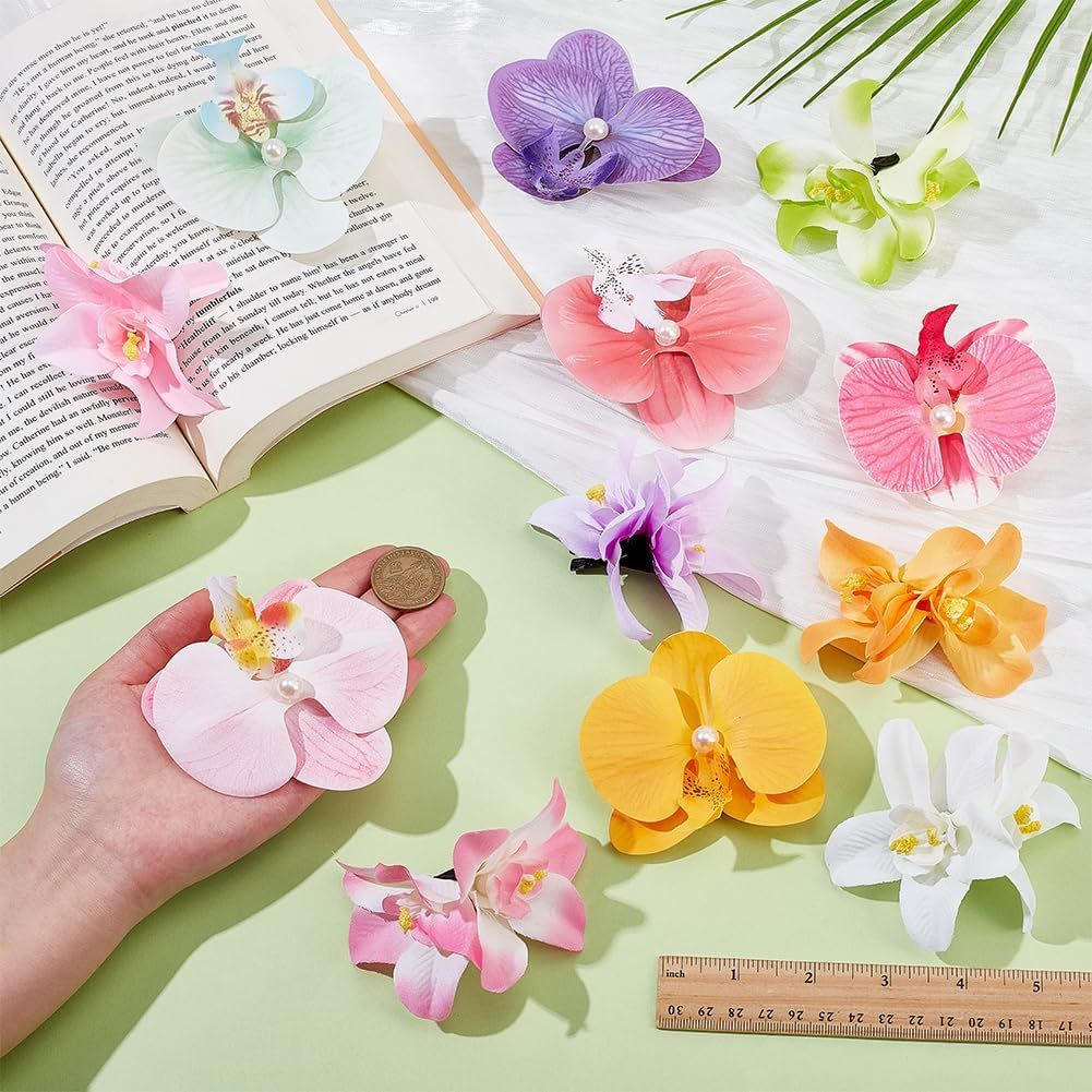 WADORN Pack of 12 6 Colours Bohemian Flowers Hair Clips, Tropical Flowers Hair Pins 3.5 Inches for Women Girls Holiday Seaside Luau Party Summer Beach Accessories Hawaii Events image number 2