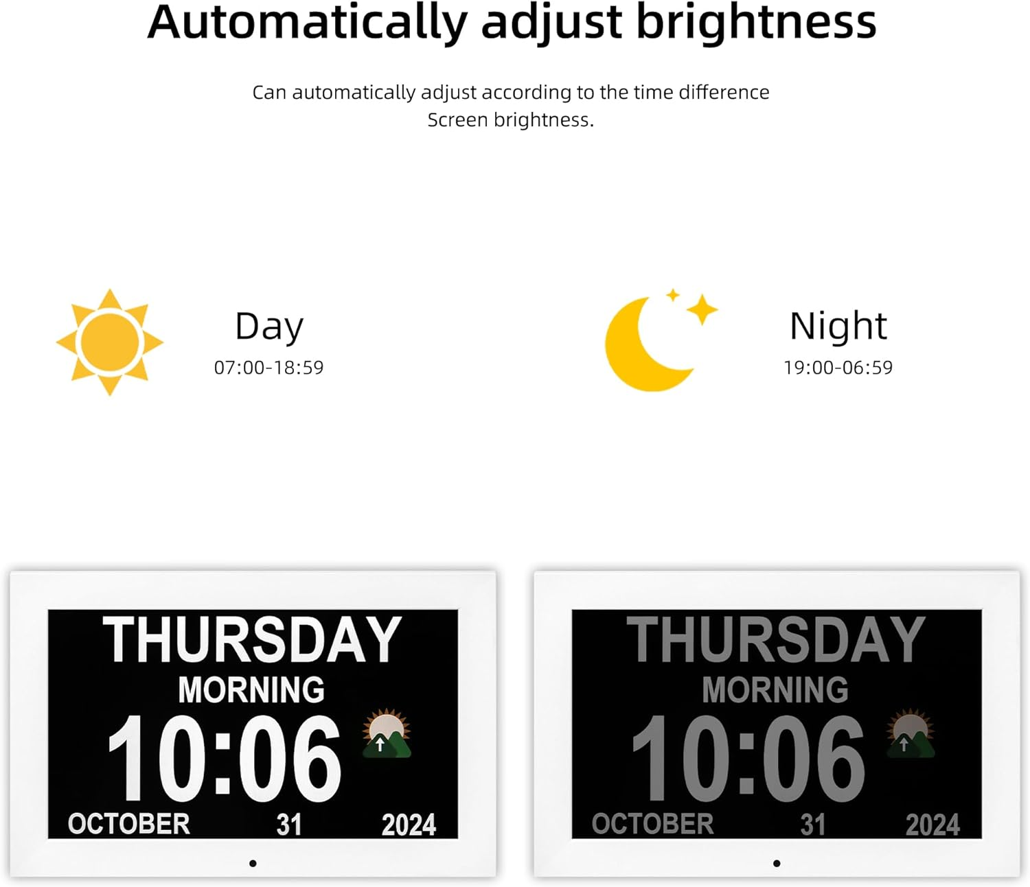 Memwake 10.1 Inches Large Digital Clock，3 Display Modes, Wall Clock with Time and Date, Dementia Clock That Provides Digital Alarms and Digital Calendar for Seniors and Alzheimer'S Patients.(White)